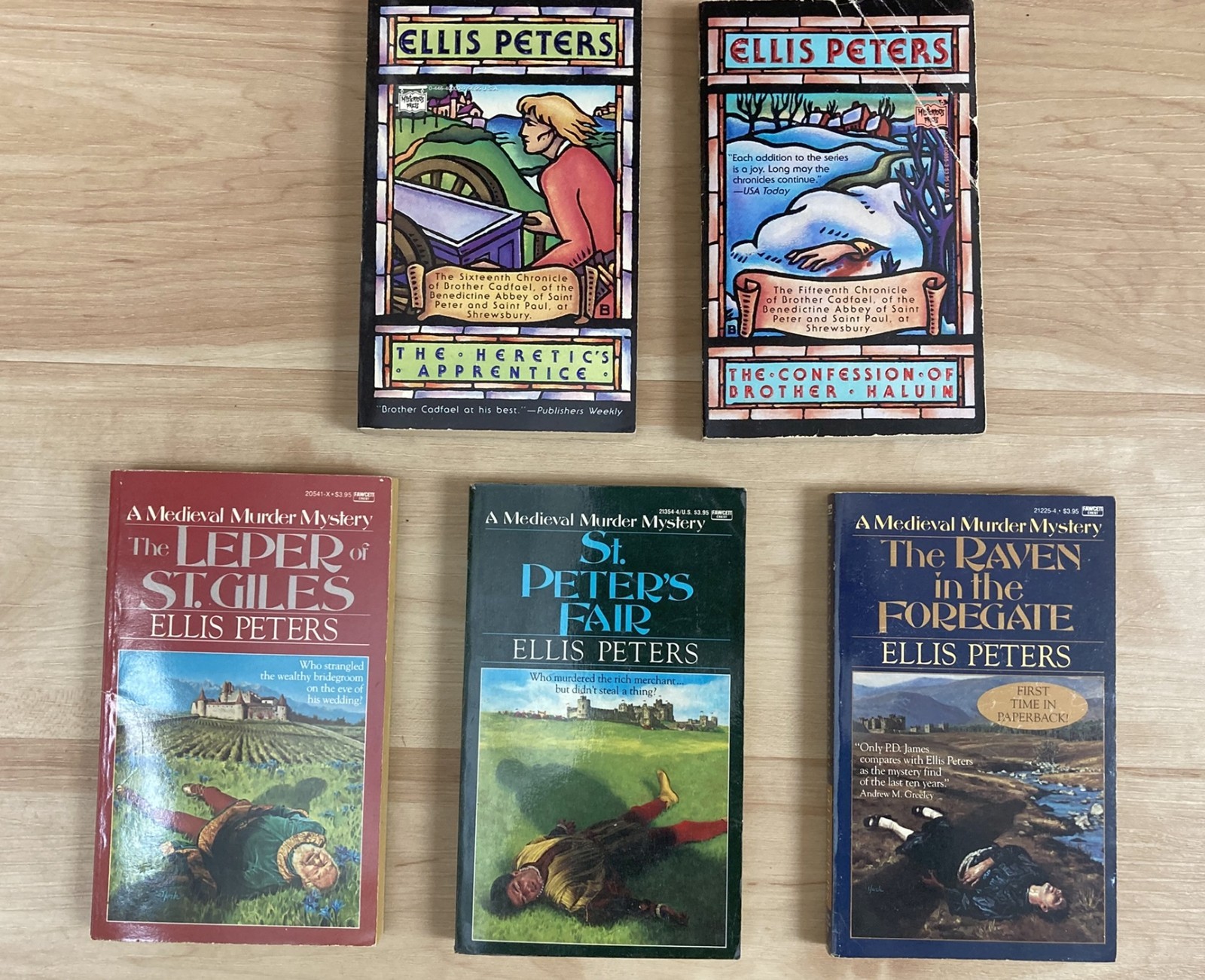 Lot of 5 ELLIS PETERS Herectic’s Apprentice Haluin Leper St. Peter’s Forgate