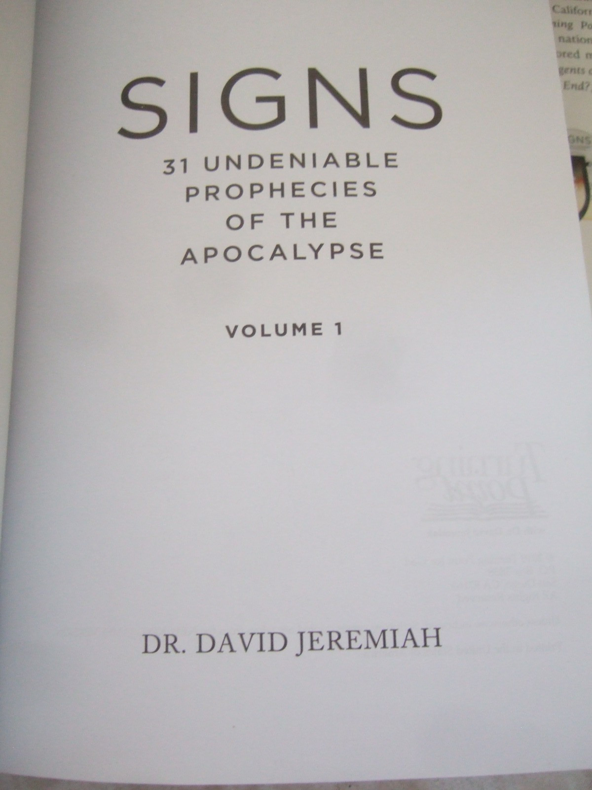 DR. DAVID JEREMIAH HC BOOK, STUDY GUIDES 1&3 + 31 LESSONS THE BOOK OF SIGNS