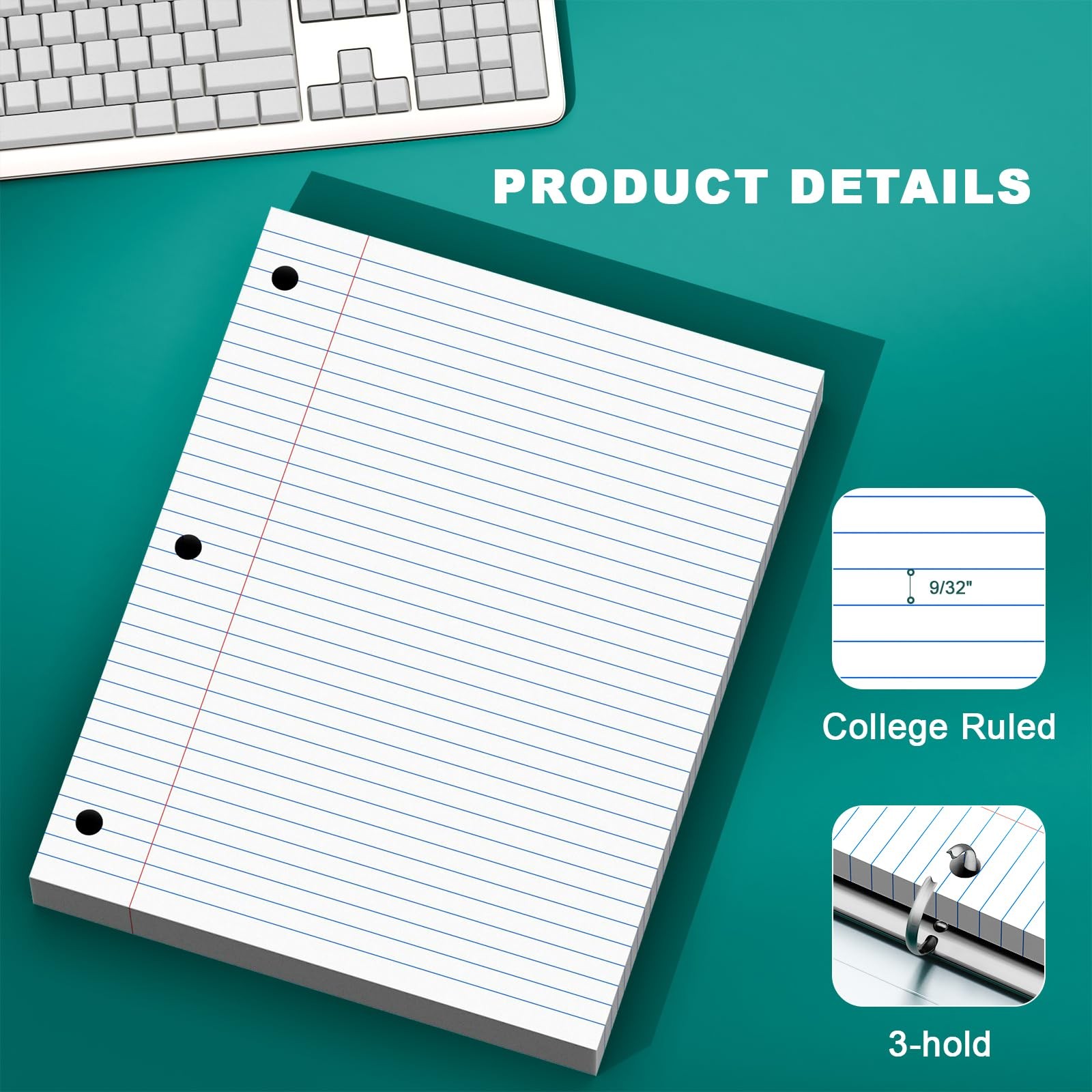 College Ruled Filler Paper 8×10.5 3 Hole Punched 200 Sheets Writing Notebook Pad