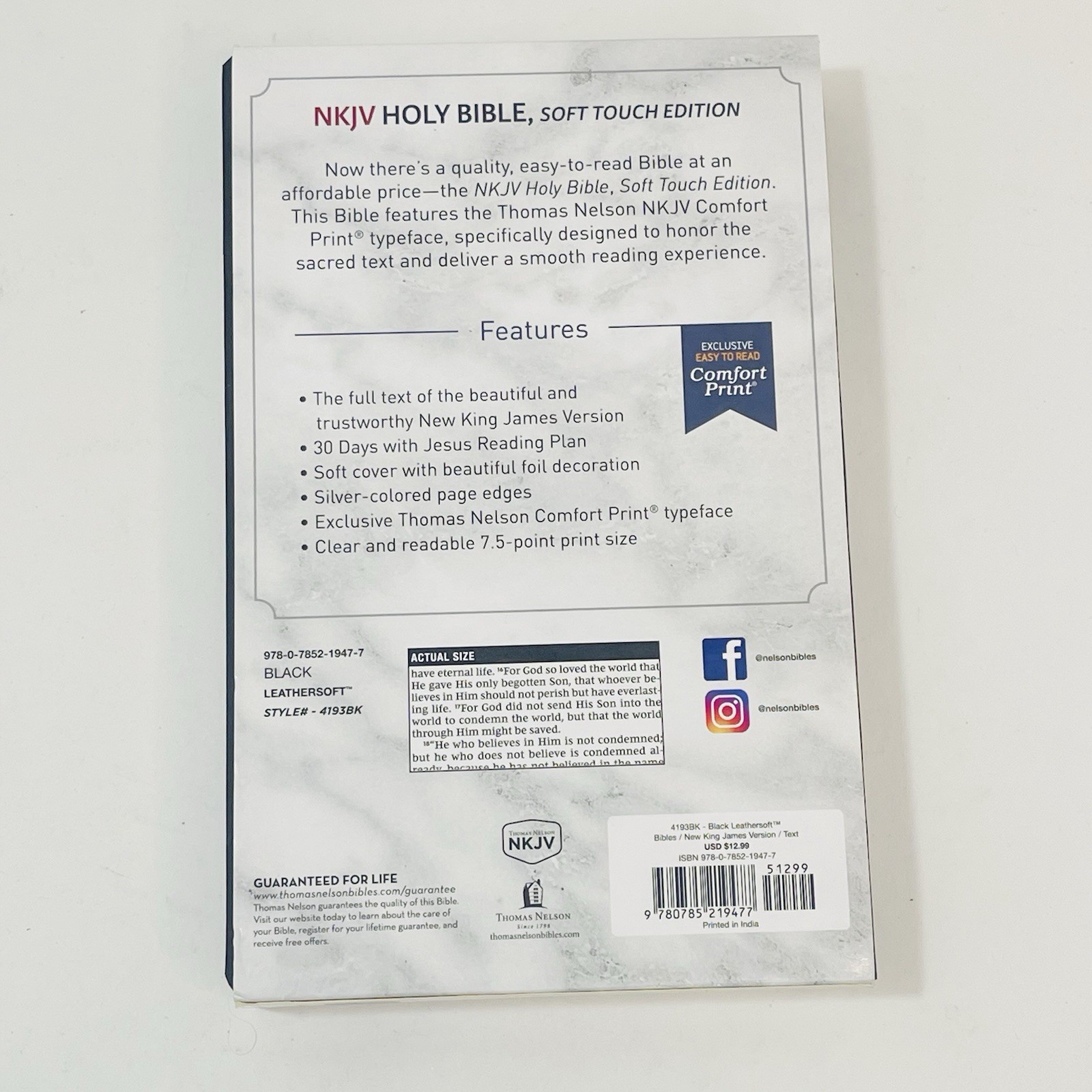 NKJV, Holy Bible, Soft Touch Edition, Leathersoft, Black, Comfort Print NEW