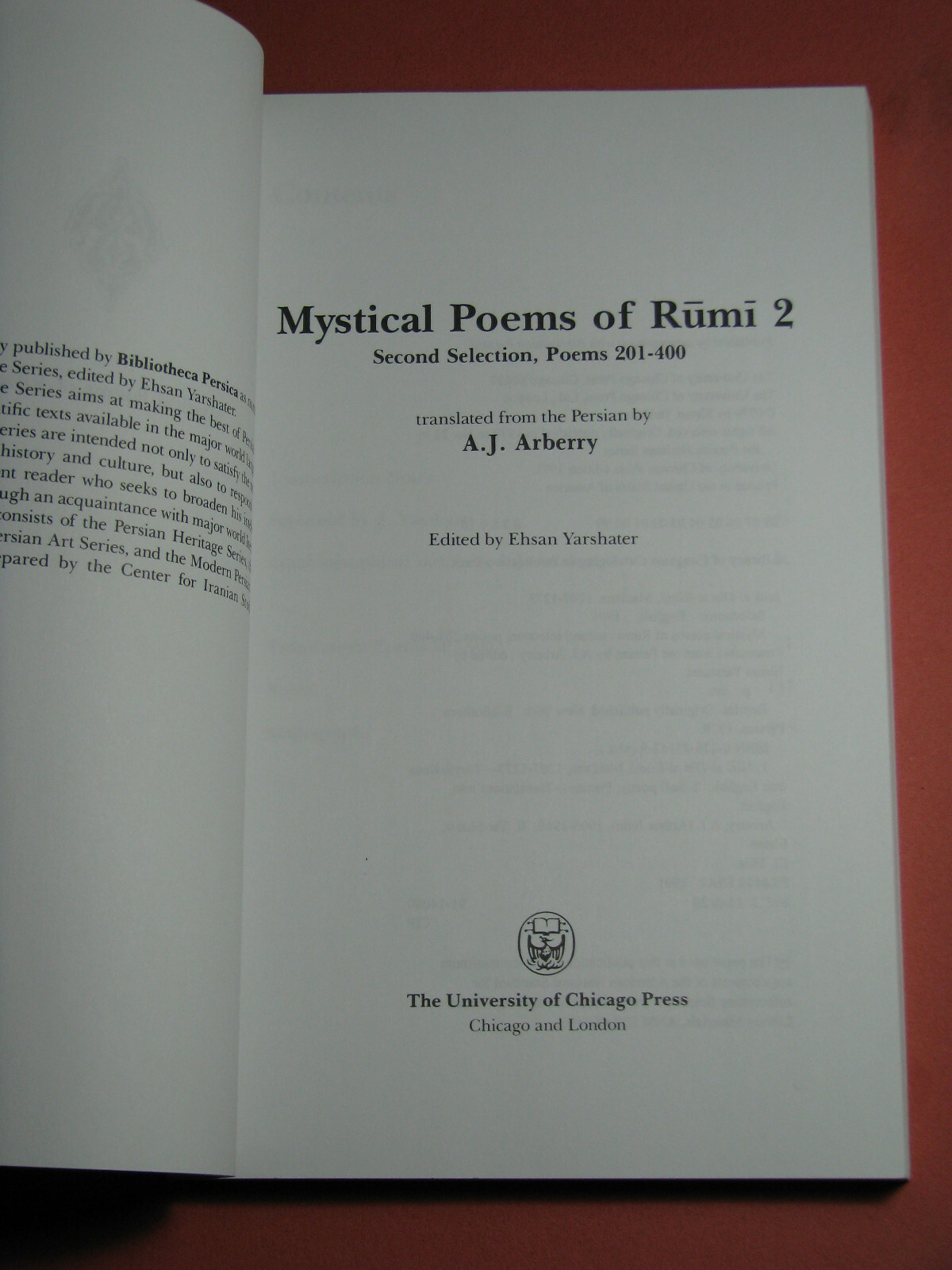 MYSTICAL POEMS OF RUMI 1 & 2 Jalal al-Din Rumi Translated A.J. Arberry 1991 PB