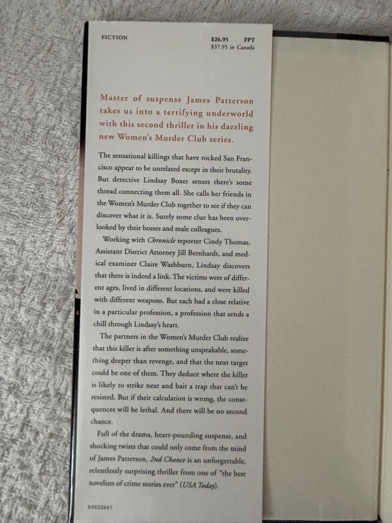 James Patterson, 2nd Chance; 5th Horseman; Alert; Sunday’s at Tiffany’s