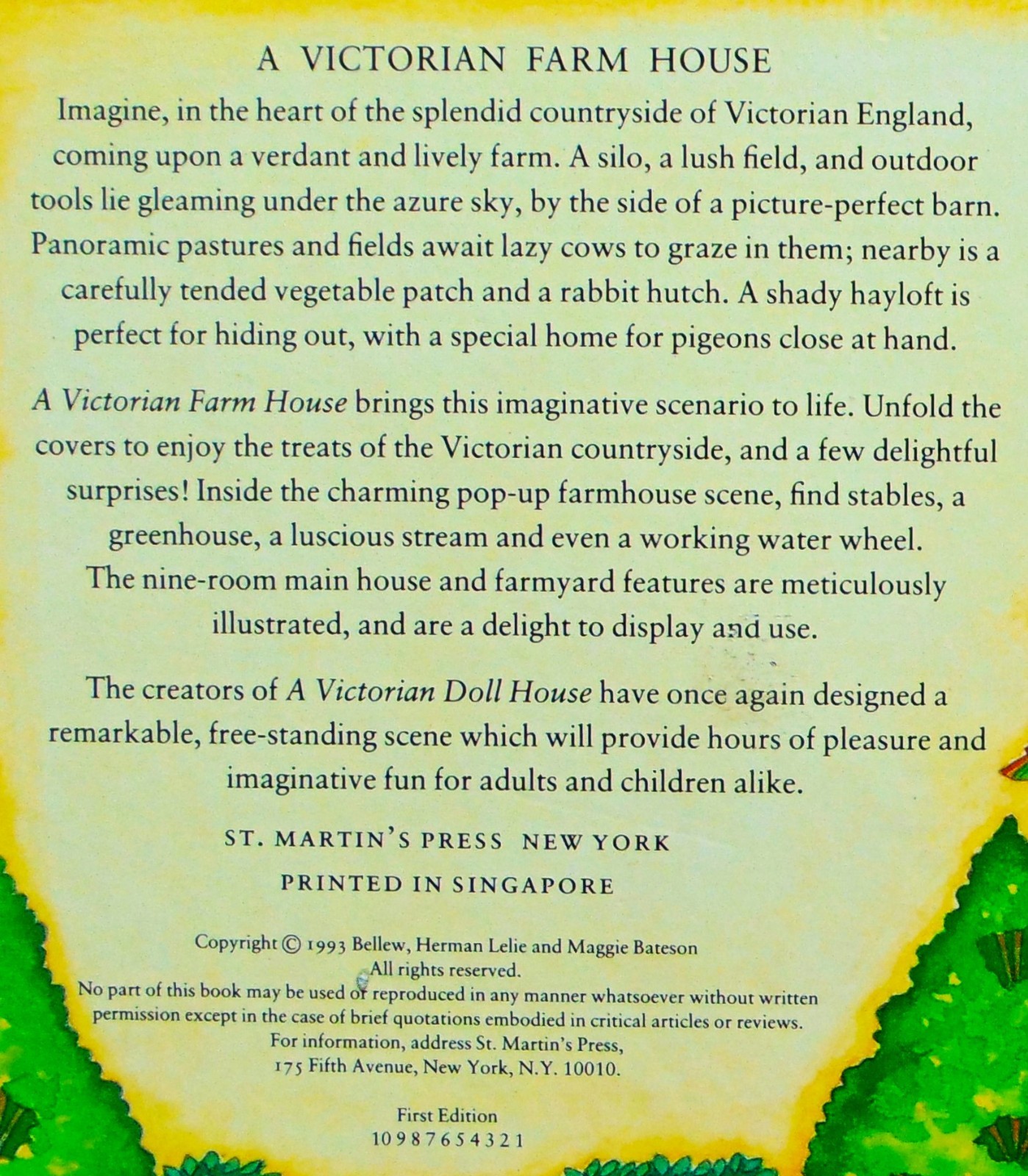 VINTAGE 1993 ~ A VICTORIAN FARM HOUSE~HARDBACK POPUP BOOK ~ by Bateson & Lelie
