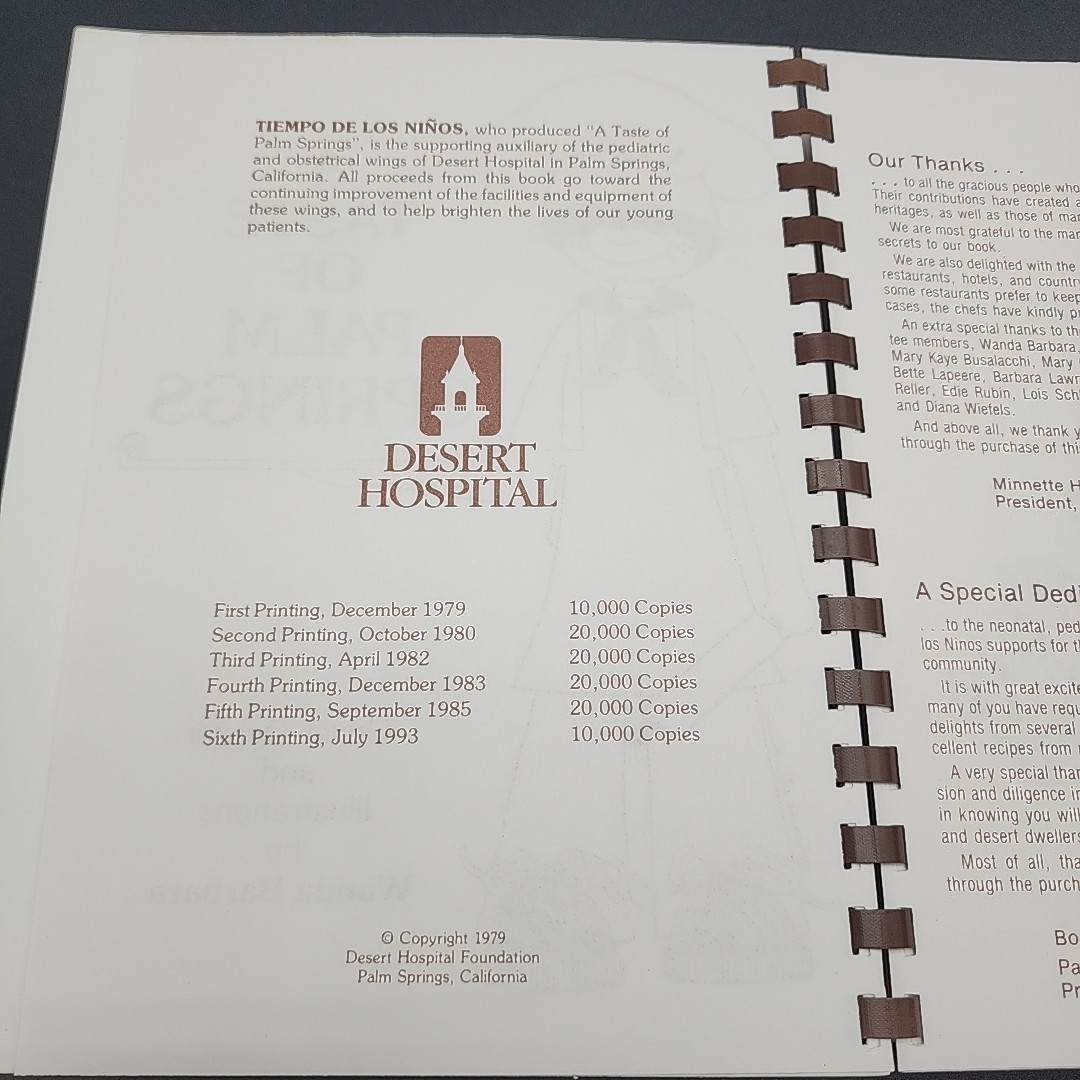 Vintage COOKBOOK A Taste Of Palm Springs 1979 Spiral Benefit Cookbook 390 Page