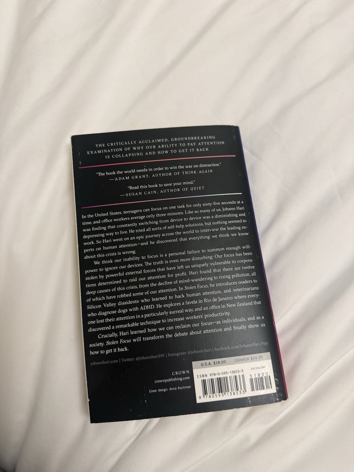 Stolen Focus : Why You Can’t Pay Attention by Johann Hari (2022, Hardcover)