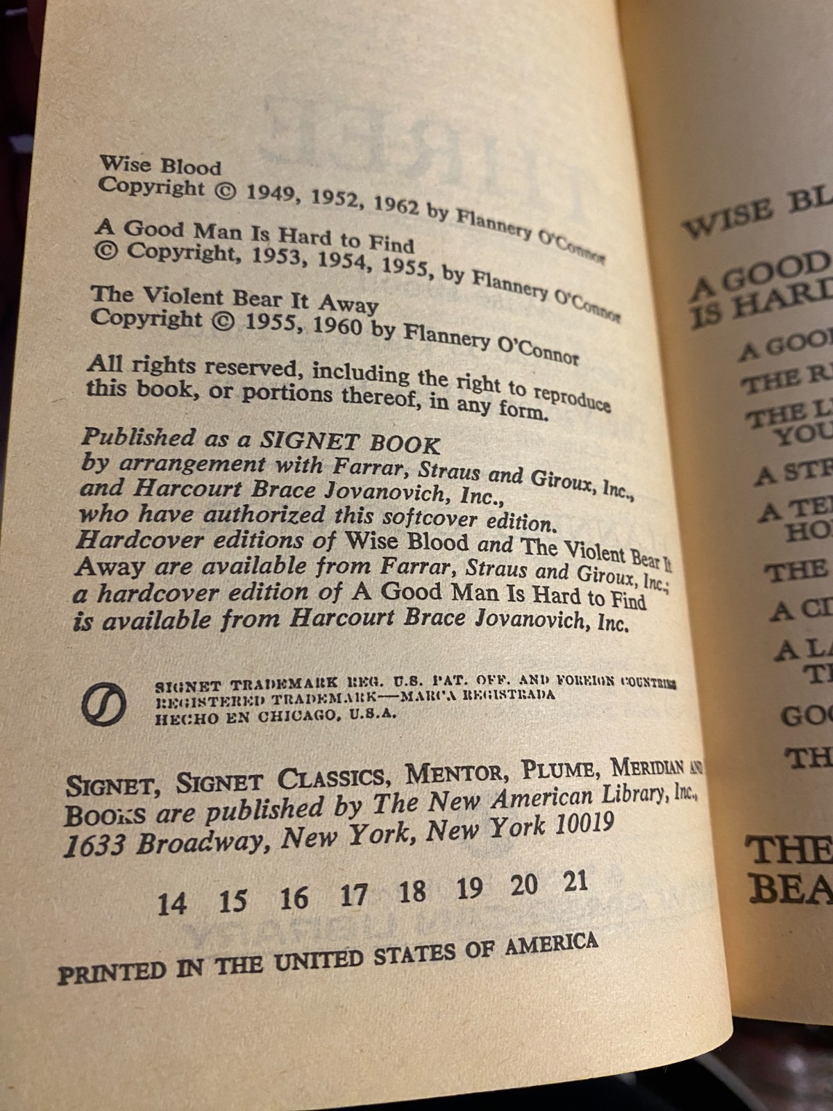 THREE BY FLANNERY O’CONNOR – Flannery O’Connor (Signet/New American Library)