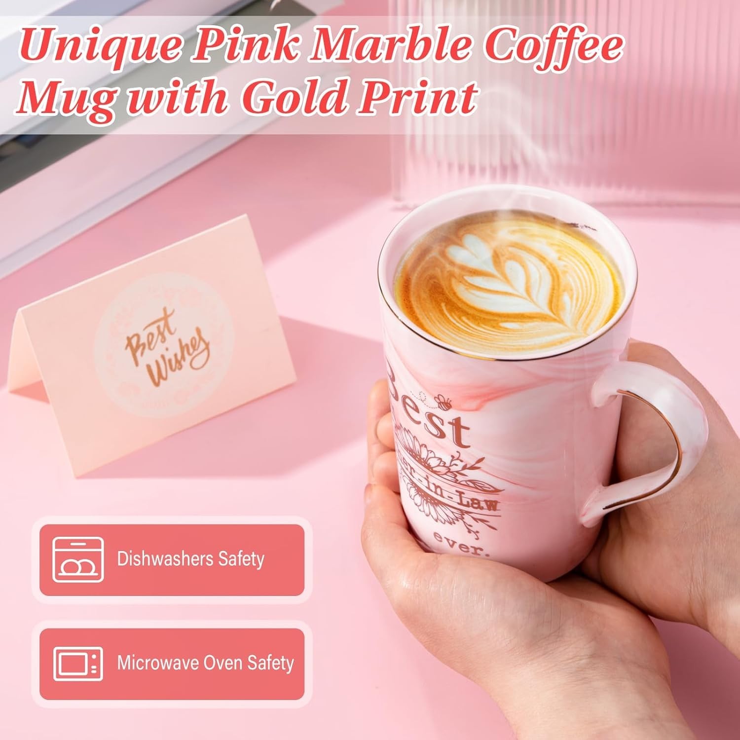 Sophisticated 14oz Pink Marble Ceramic Mug – Microwave & Dishwasher Safe Gift