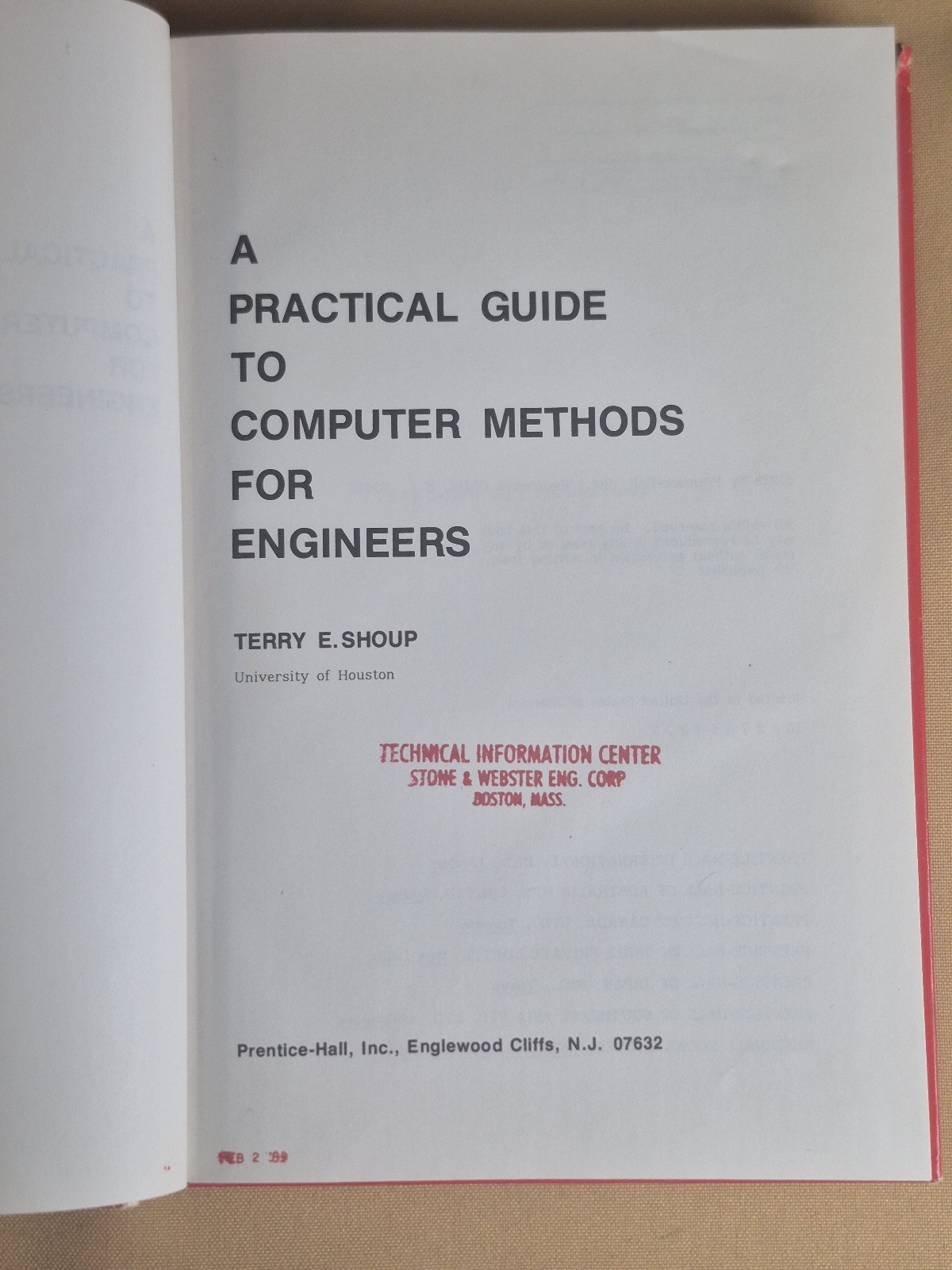 A Practical Guide to Computer Methods for Engineers – Terry E. Shoup – Hardcover