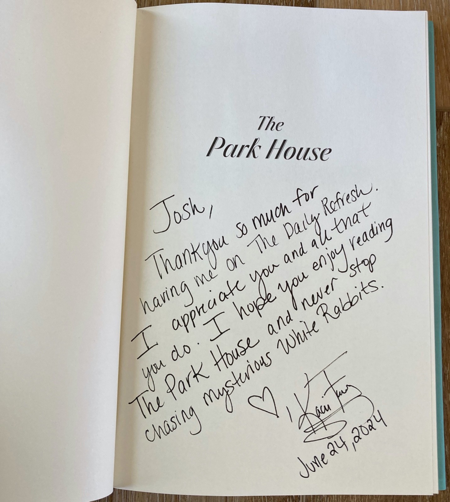 The Park House Kacie Foos 2024 Hardcover w/ Dust Jacket SIGNED