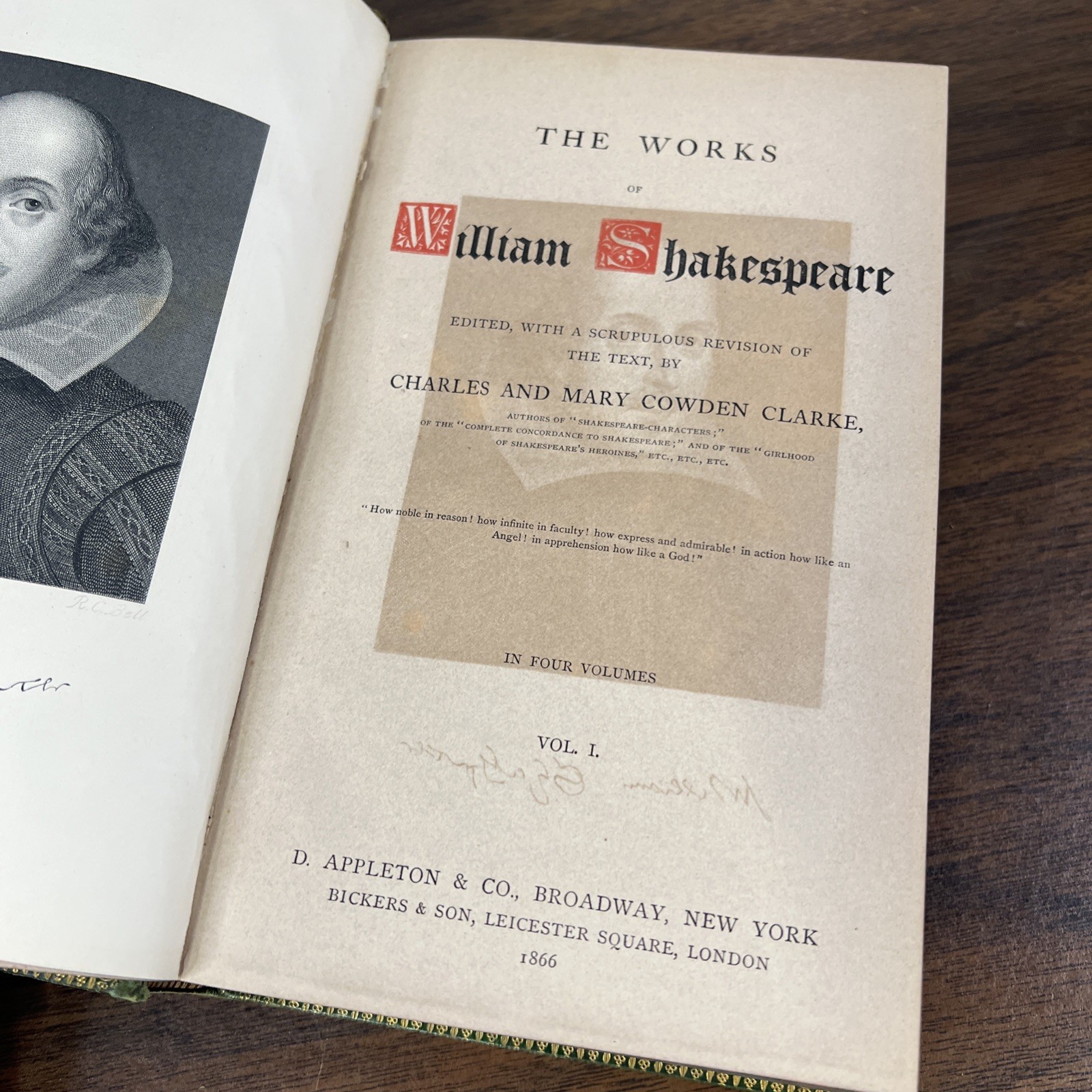 The Works Of William Shakespeare Four Volume Set 1866, D. Appleton & Co. Marbled