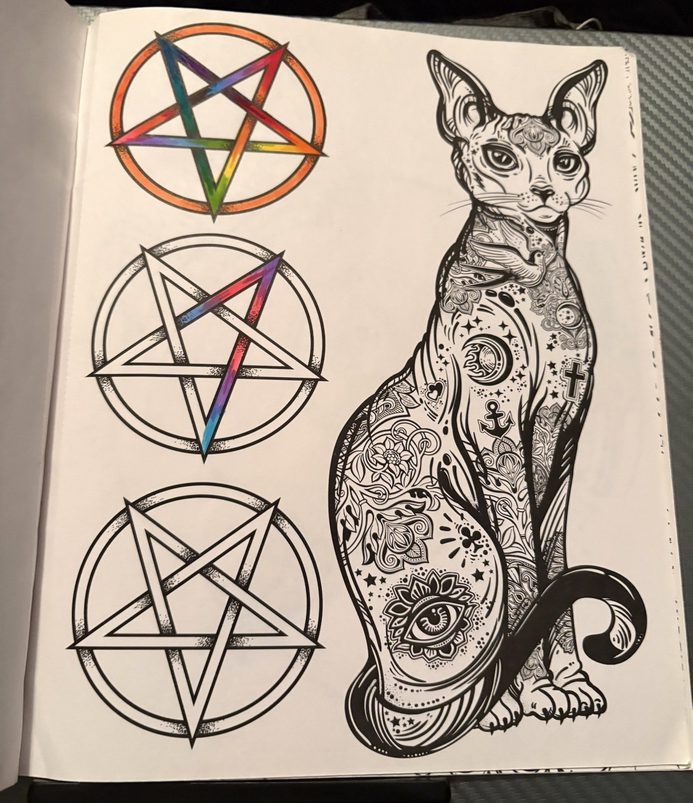Witchcraft Coloring Book – 20 Perforated Pages Pentagram Tarot Cats 1 Page Used