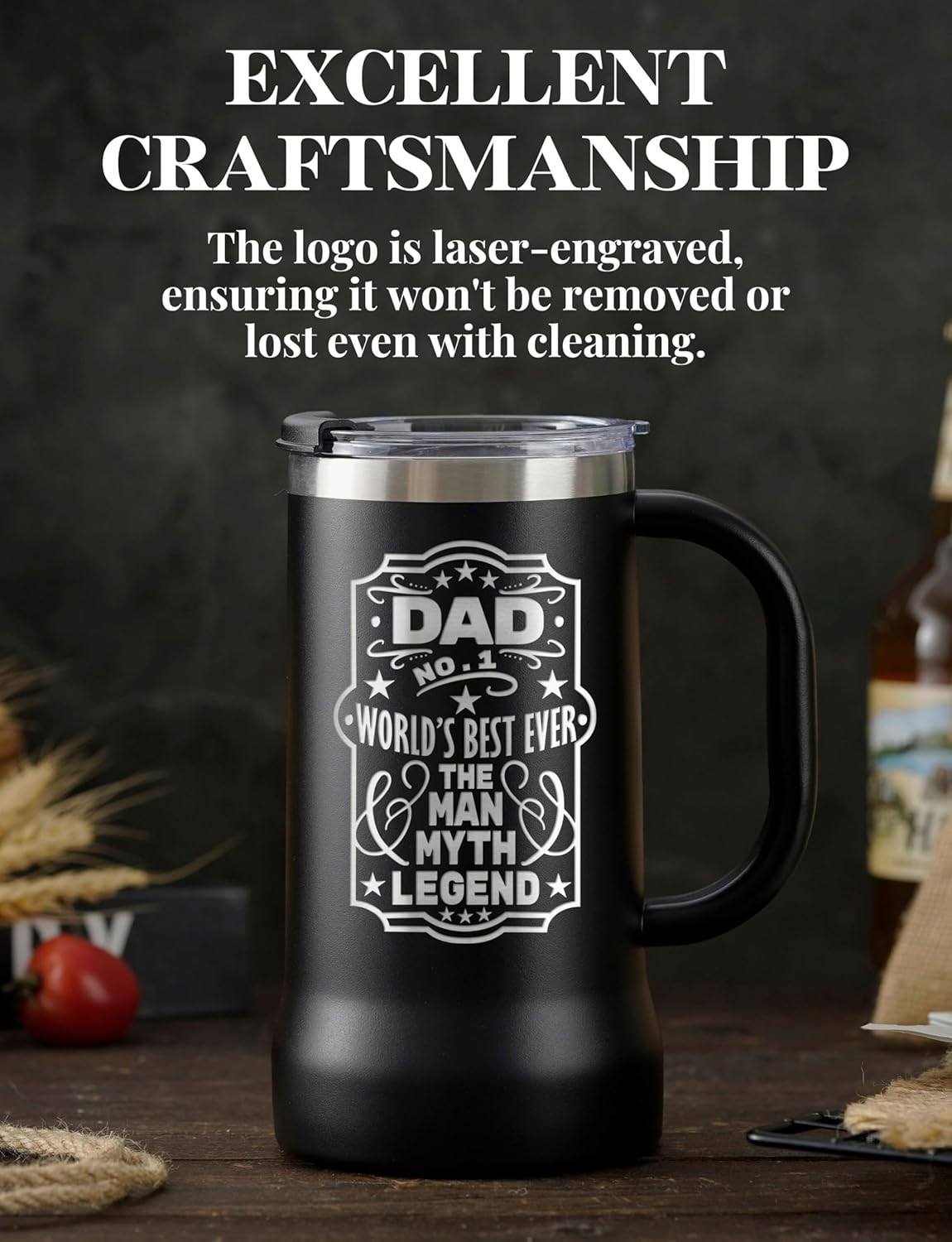 Fathers Day Dad Gifts from Daughter Son – the Man the Myth the Legend – 24Oz Sta