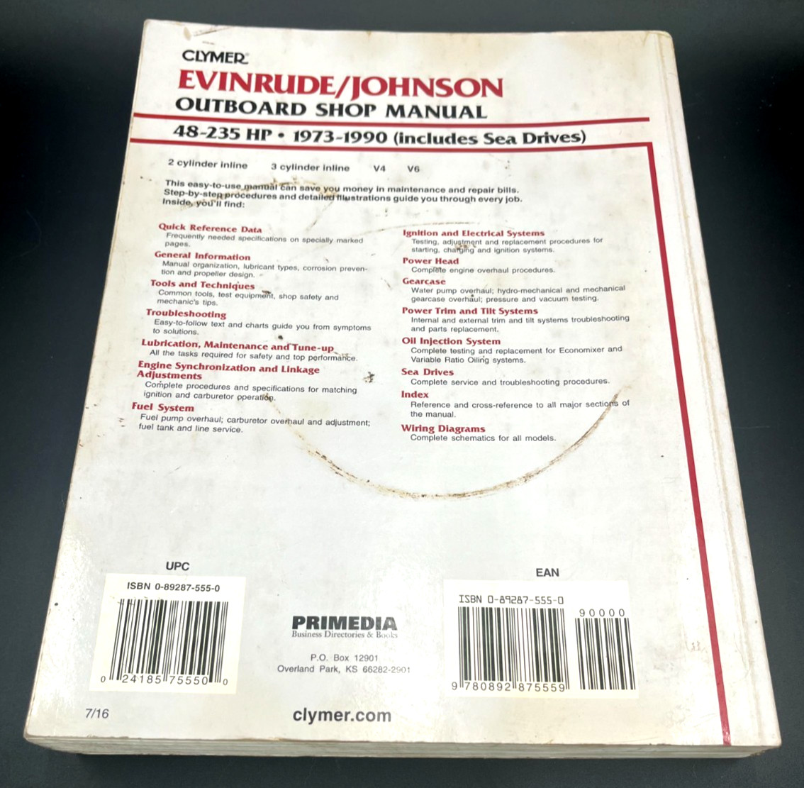 Clymer Evinrude Johnson Outboard Shop Manual 48-235 HP 1973-1990 Boat B736