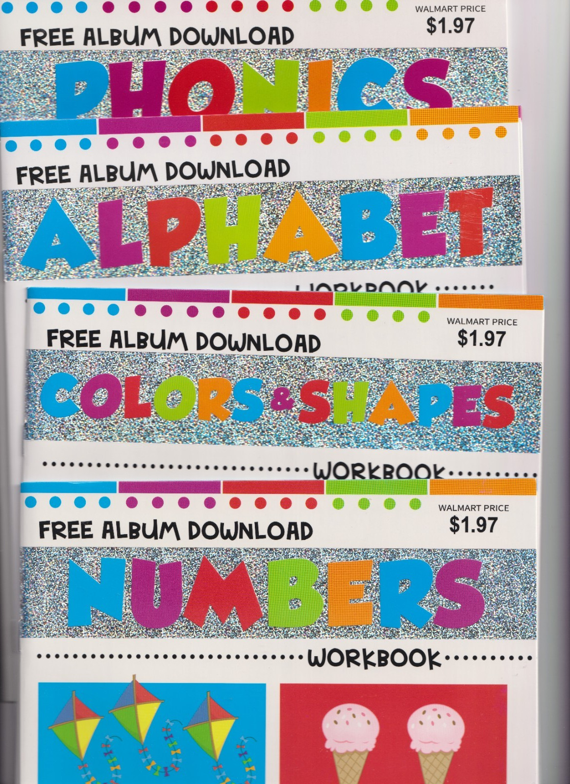 Set of 4 Educational Workbooks: Alphabet, Colors and Shapes, Numbers, Phonics Ag