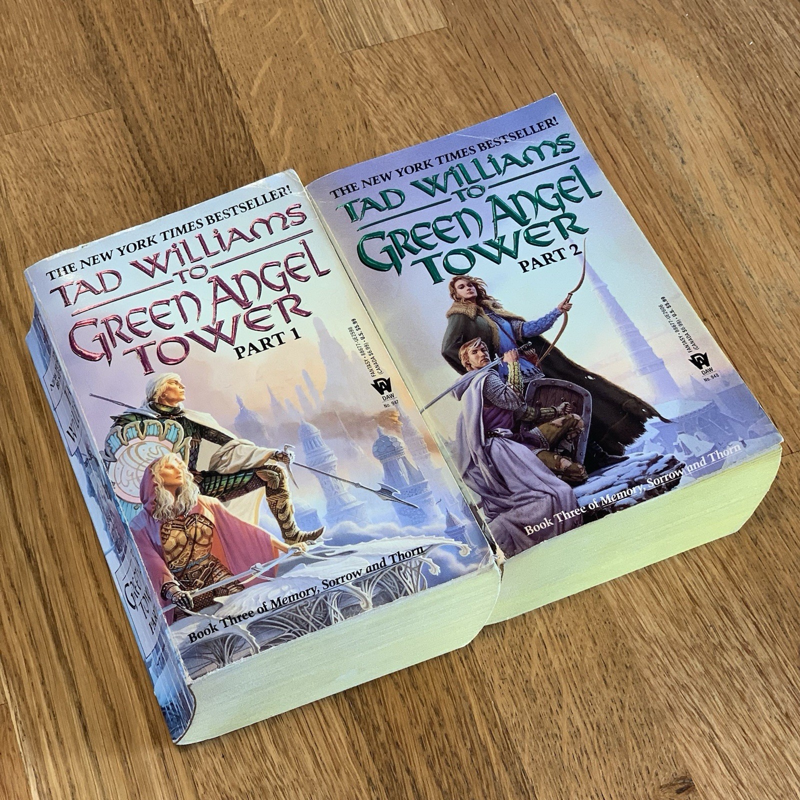 TO GREEN ANGEL TOWER Part 1 & 2 Tad Williams 1994 MMPB First PB Edition LOT OF 2