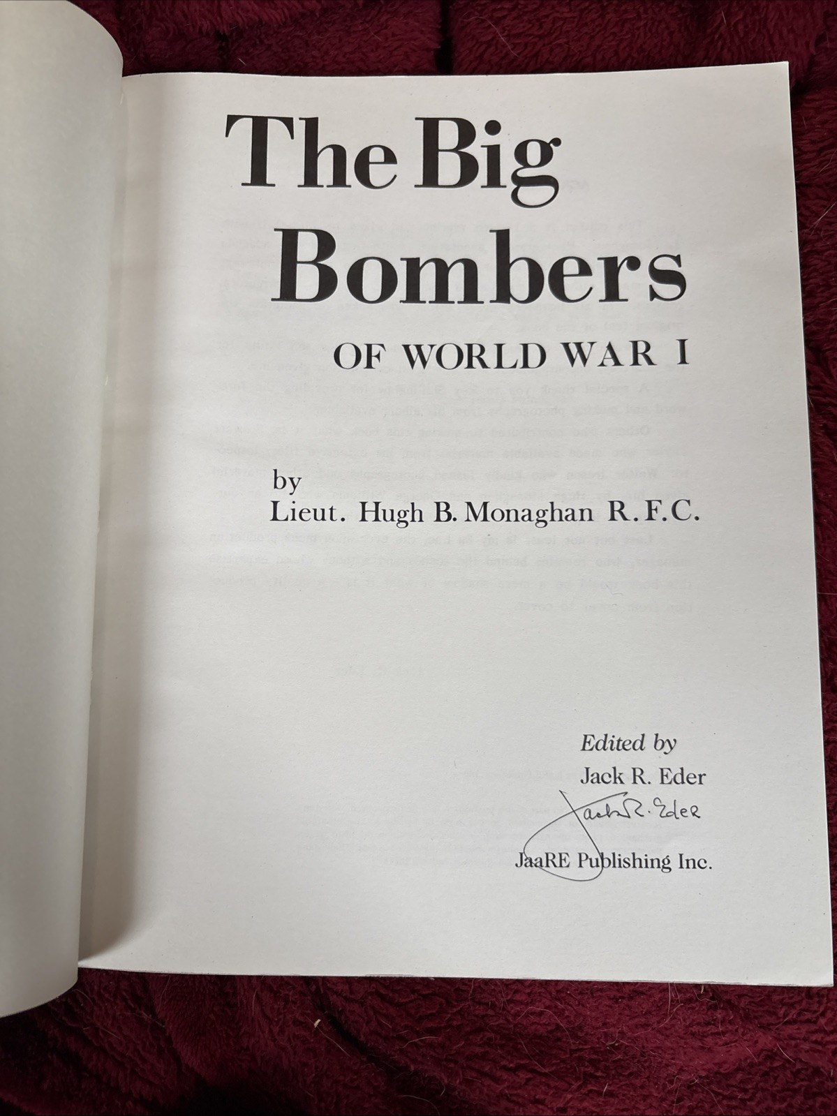 The Big Bombers of World War 1 Canadian’s Journal: Hugh Monaghan – Paperback