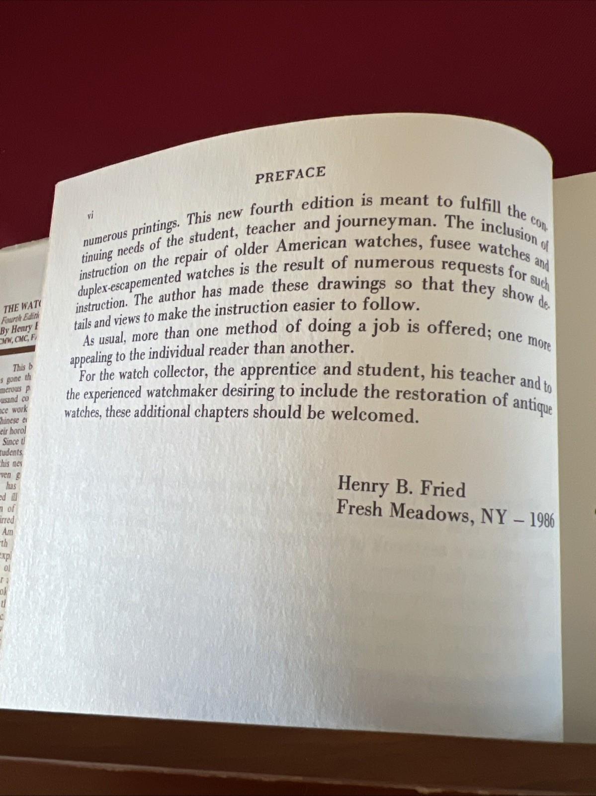 The Watch Repairer’s Manual 4th Ed 1986 Fried HC Tight Binding Excellent