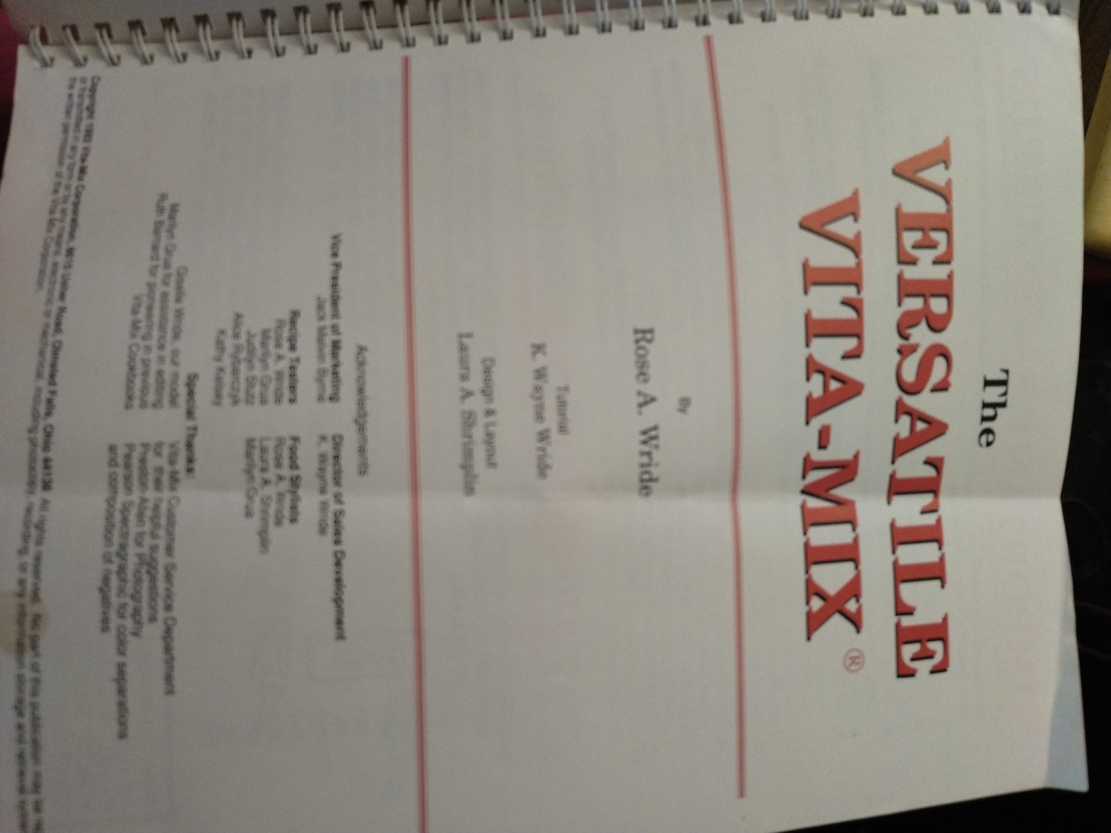 The Versatile Vita-Mix Recipe Book Vitamix Foods for Every Occasion 1993 Health
