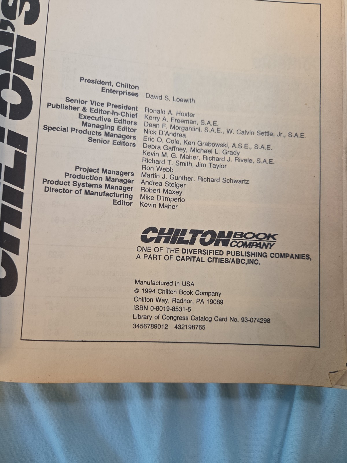 Chilton’s General Motors Chevy Full Size Cars 1979-89 Repair Manual 8531