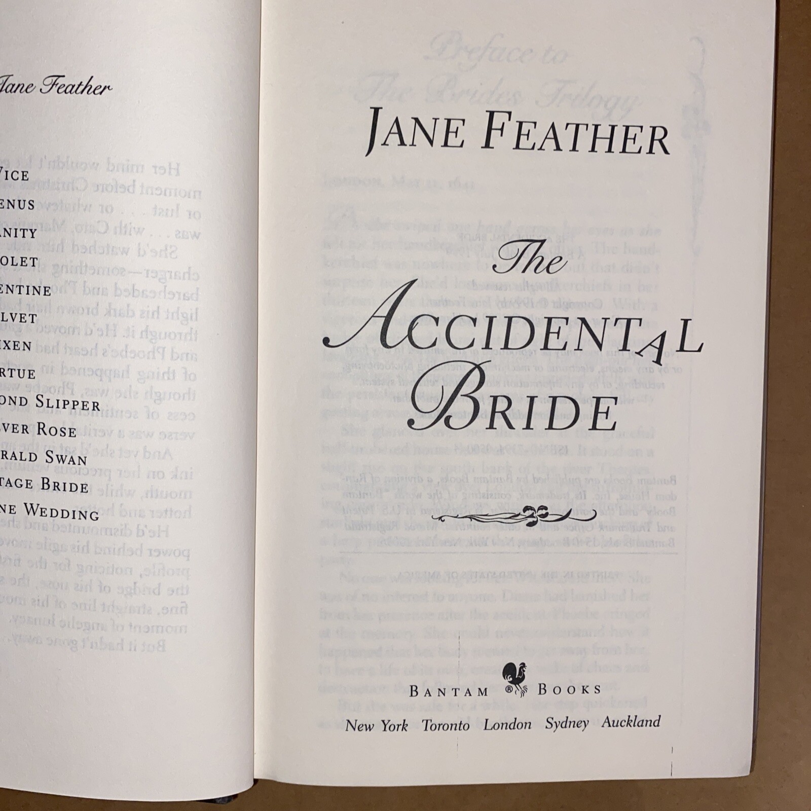 THE ACCIDENTAL BRIDE – Hardcover By Jane Feather – 1999 HC DJ 328 PAGES FREESHIP