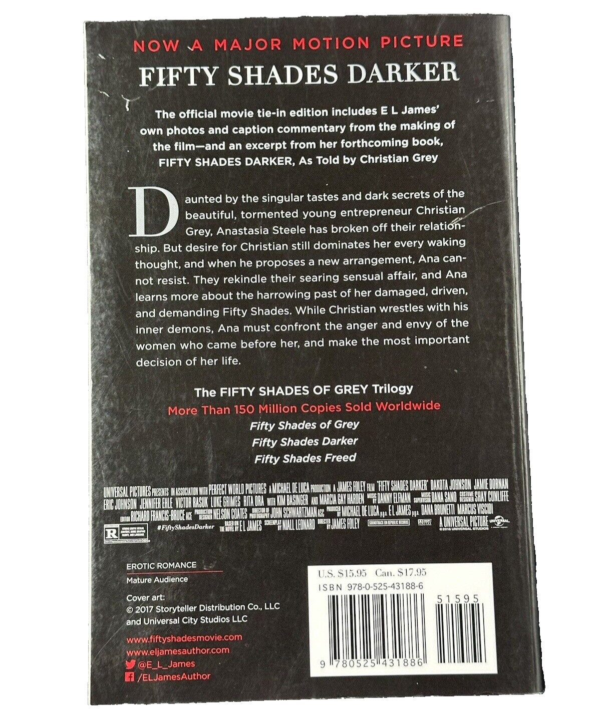 Fifty Shades Darker Paperback Book by E. L. James 560 pages Movie Tie-In Edition