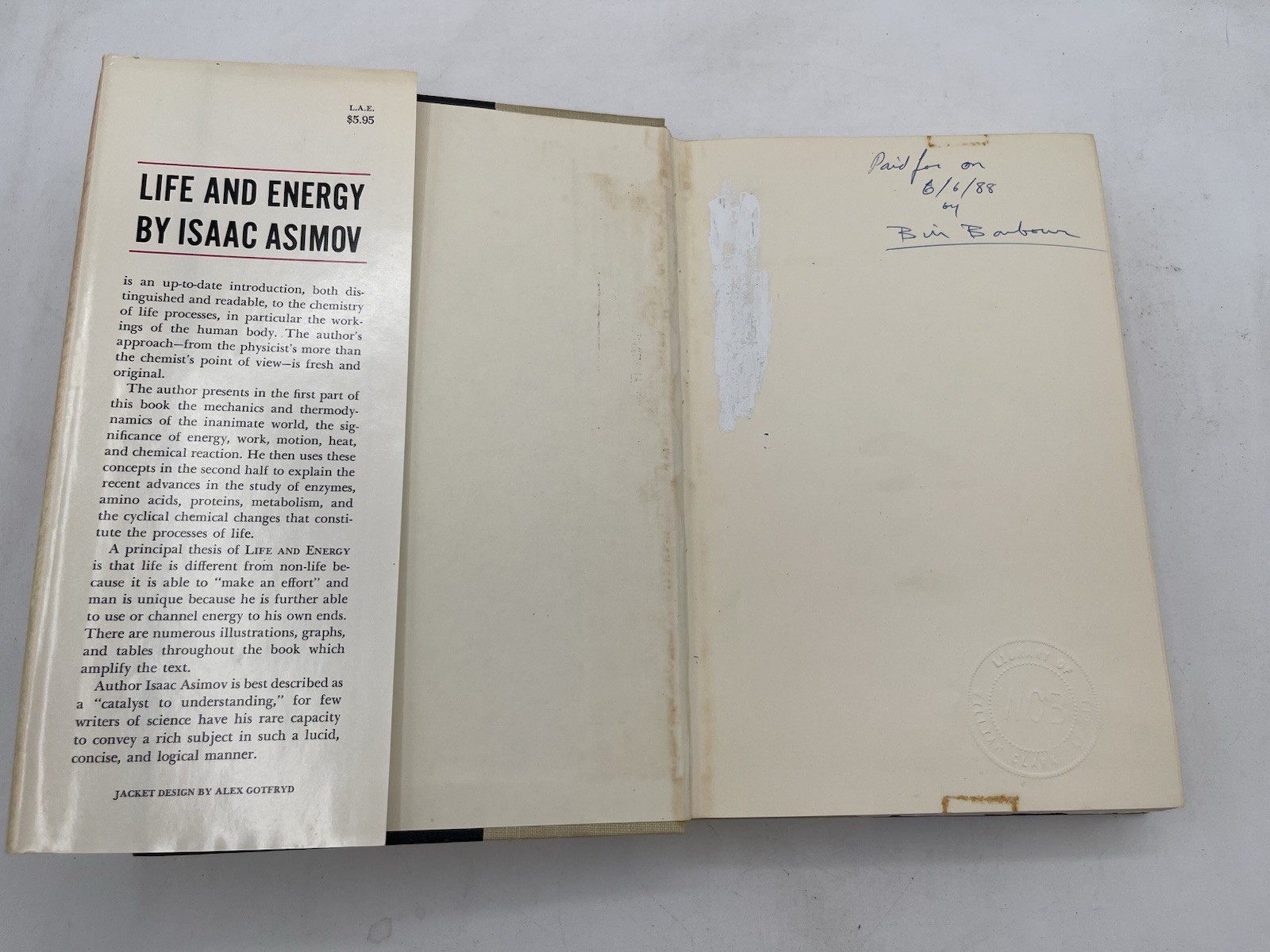 Life and Energy 1962 First Edition by Isaac Asimov Hardcover Dustjacket