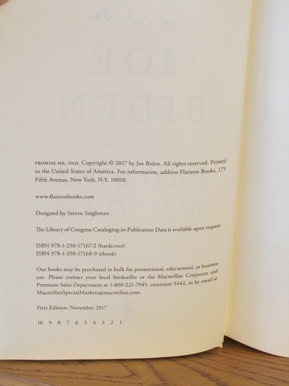 Joe Biden, Promise Me, Dad *Signed* Title Page 1st/1st F/F President