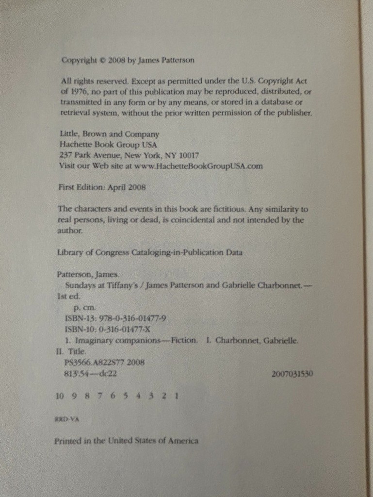 James Patterson, 2nd Chance; 5th Horseman; Alert; Sunday’s at Tiffany’s