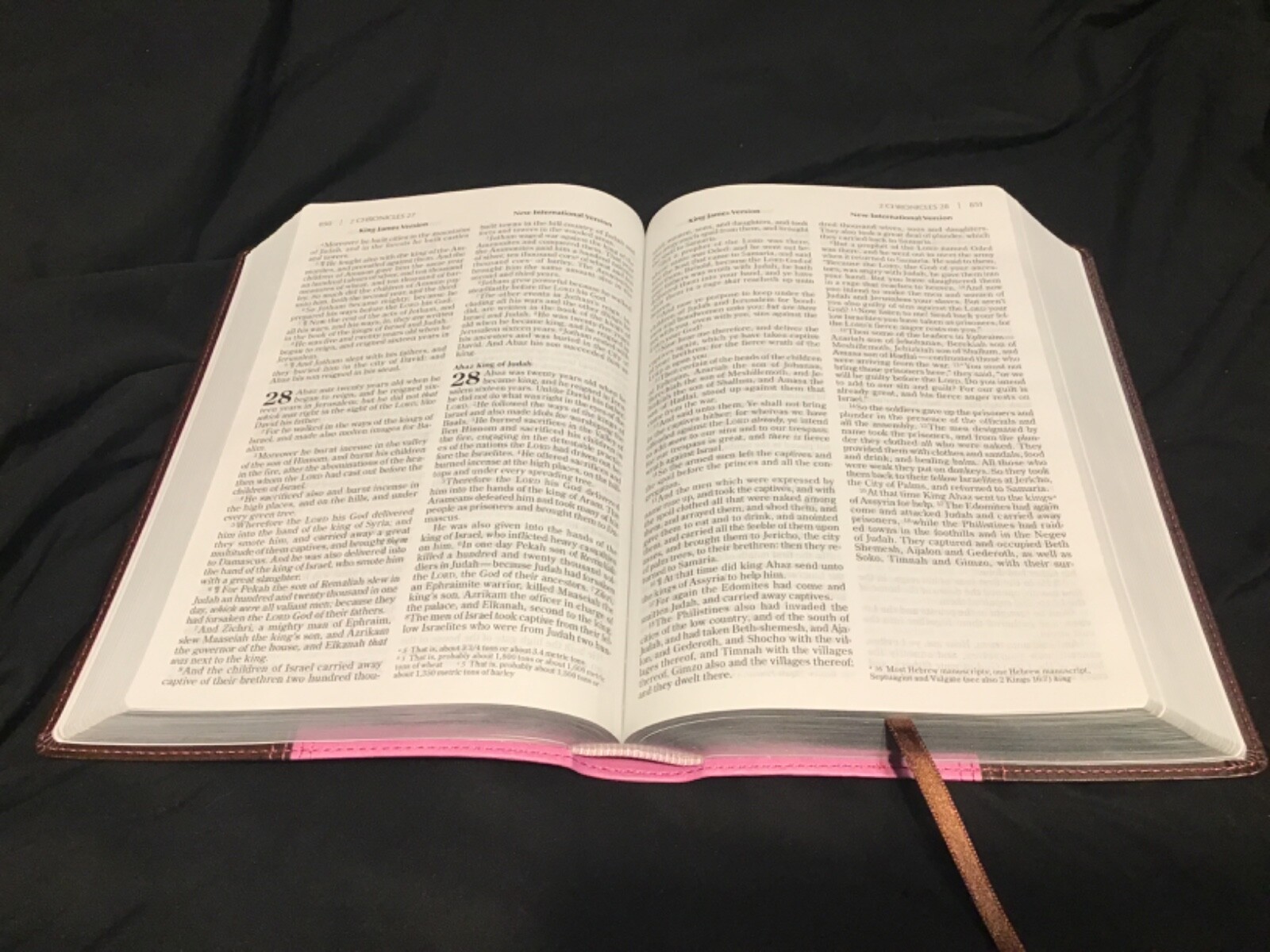 NIV & KJV Side-By-Side Bible Large Print Orchid/Chocolate Italian Duo-Tone