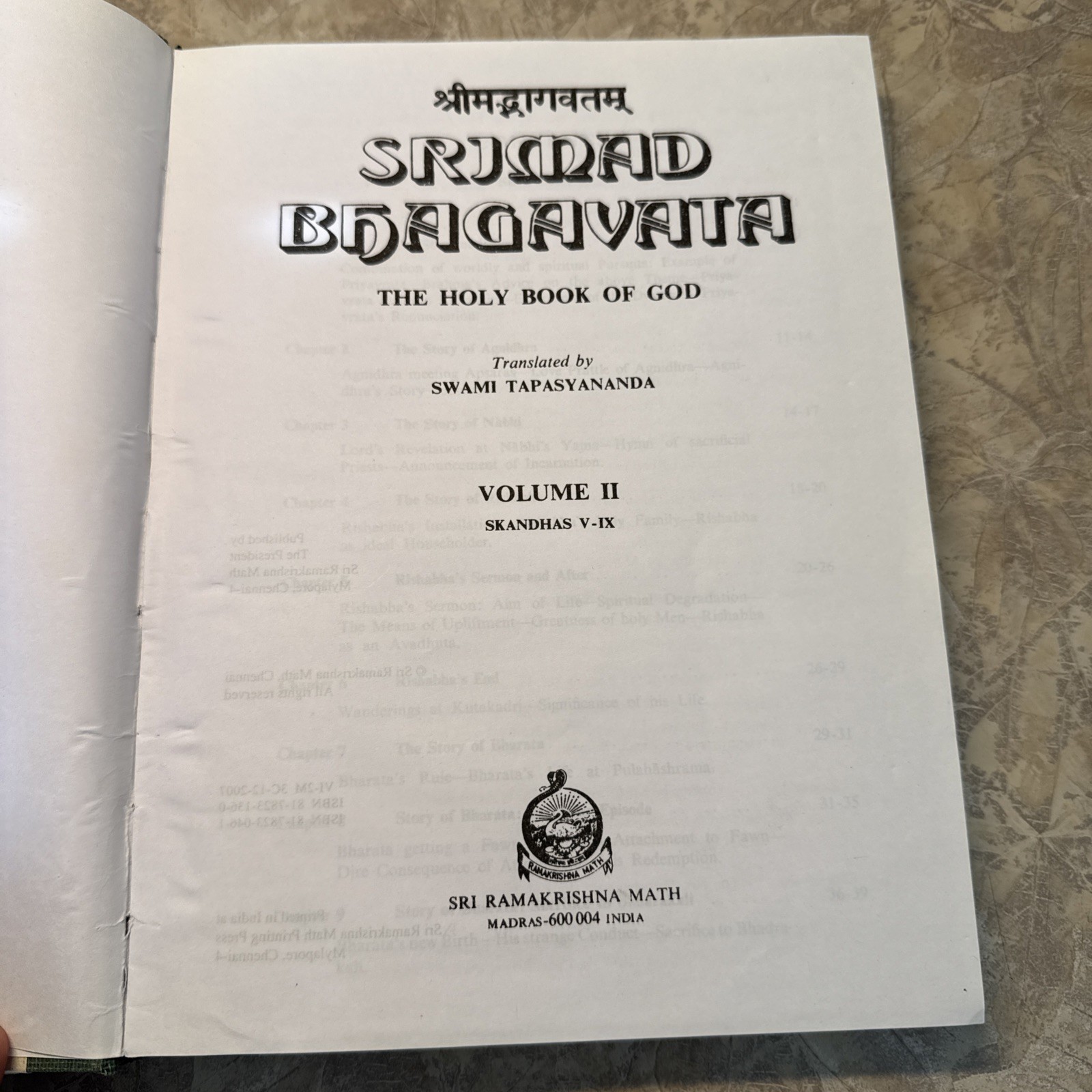 Srimad Bhagavata The Holy Book of God Vols 2-4 Swami Tapasyananda Ramakrishna HC