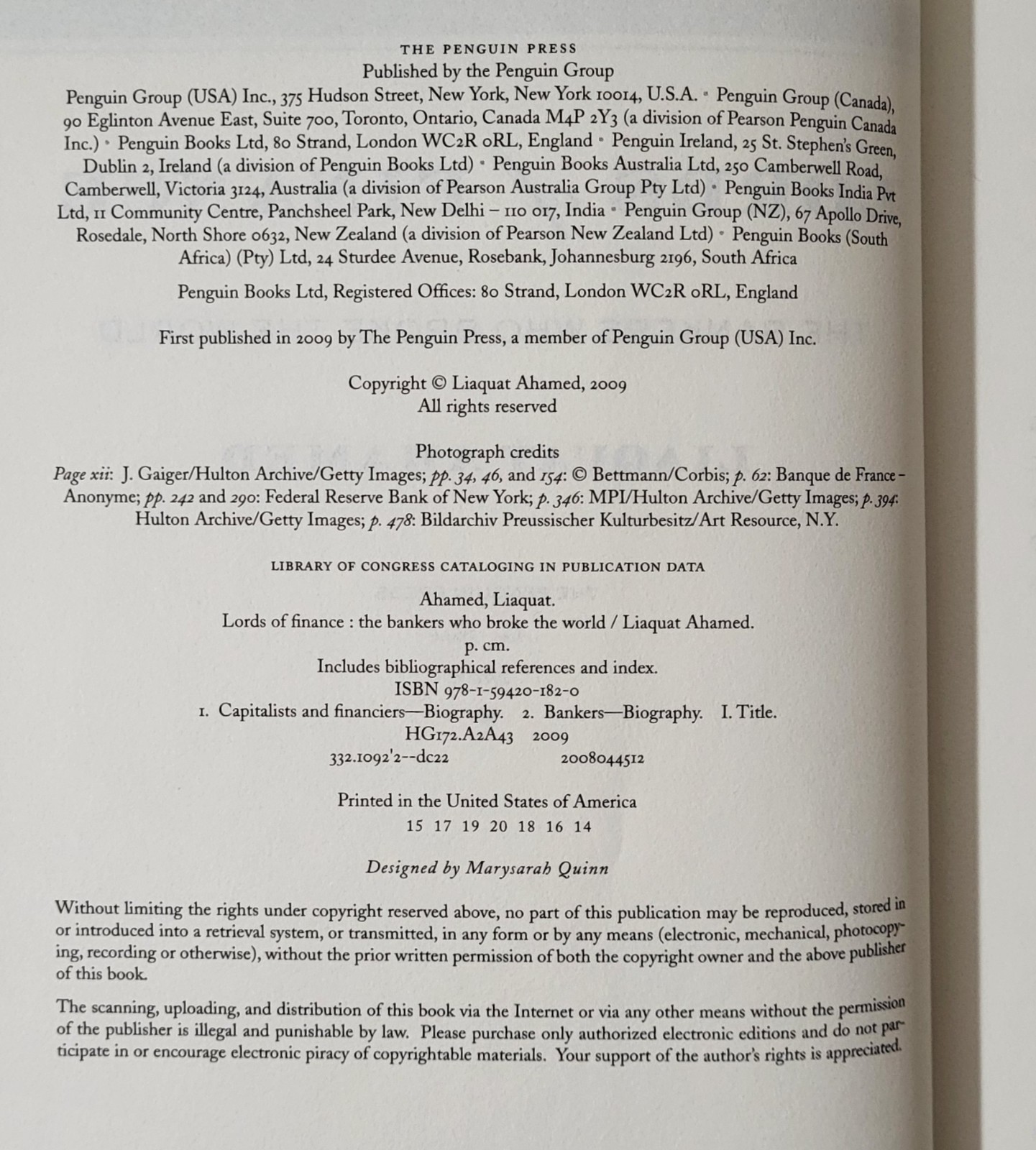 Lords of Finance The Bankers Who Broke the World Hardcover DJ The Penguin Press