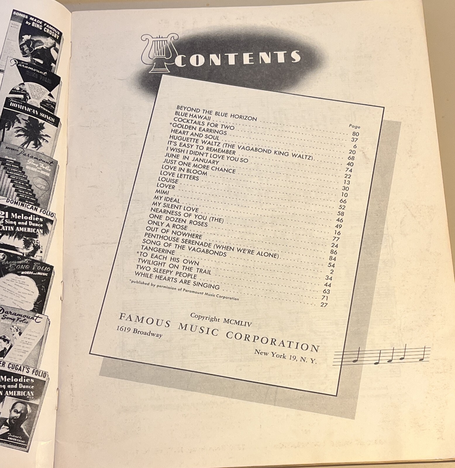 FAMOUS – 88 Pages of Song Hits 1954 Songbook – Famous Music Corp.