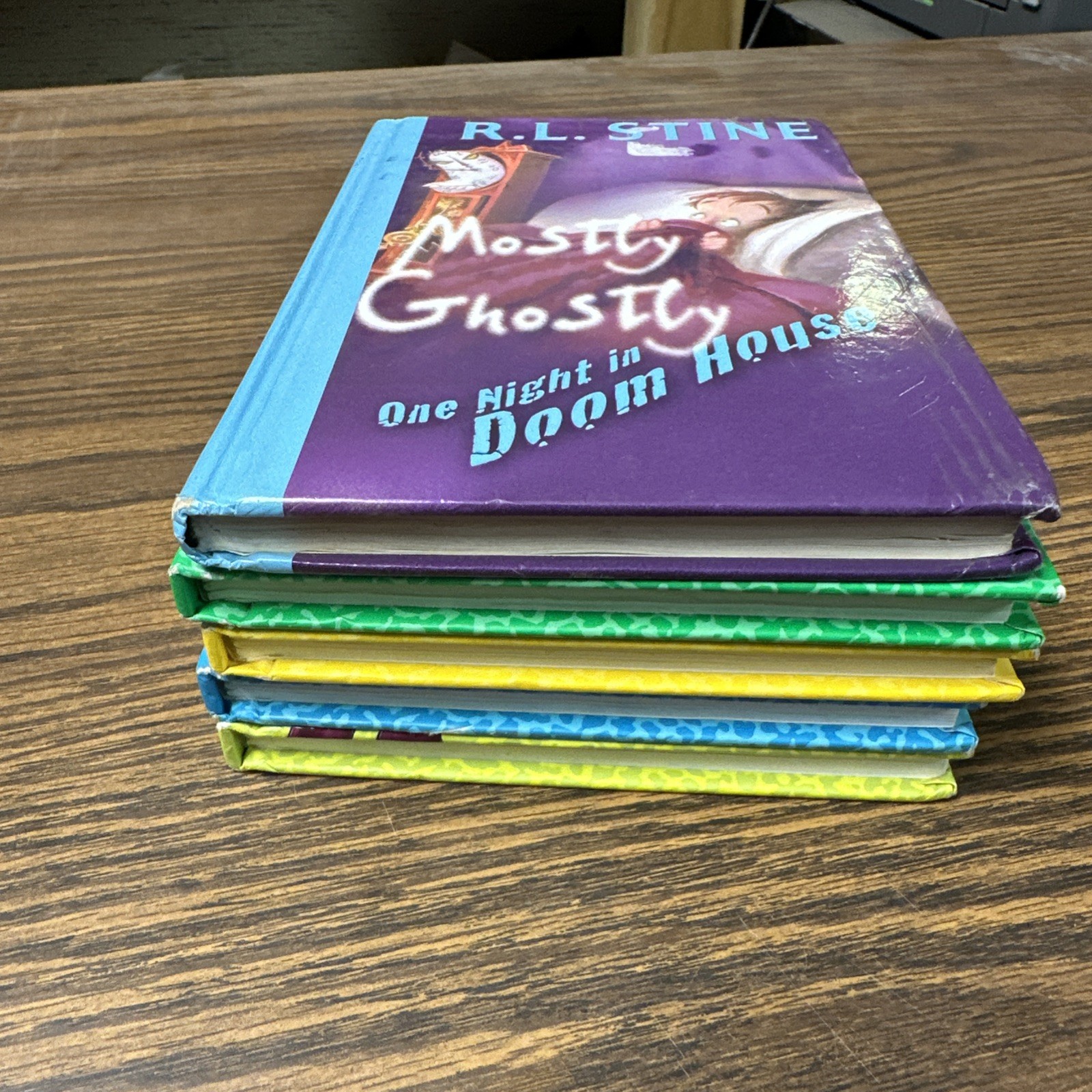 LOT of 5 R.L. Stine Hardcovers ROTTEN SCHOOL 1 2 3 8 + Mostly Ghostly Doom House