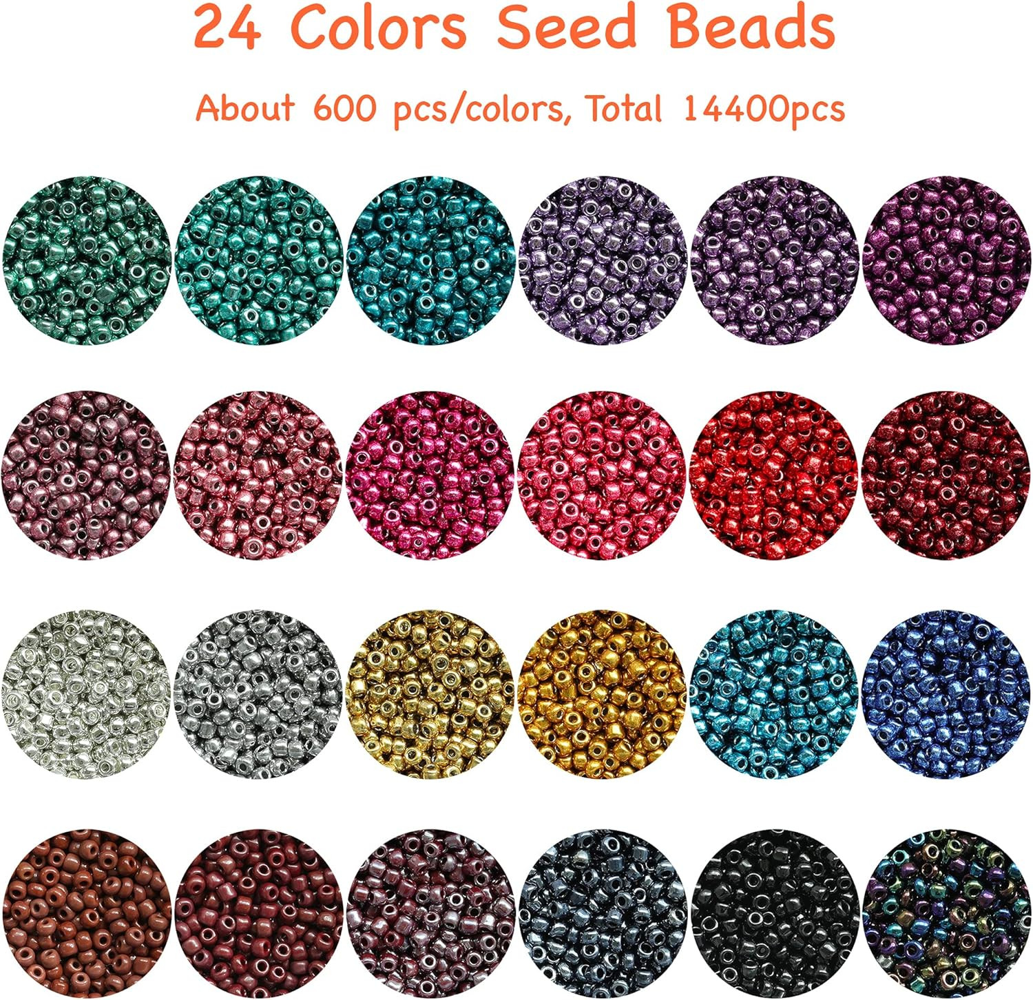 Size 2Mm Seed Beads 24 Colors Total 16800 Pcs in Box, 12/0 Small Craft Seed Bead