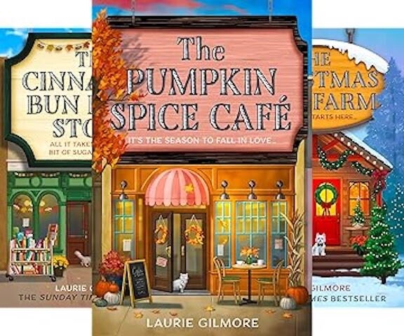 Pumpkin Spice Cafe Cinnamon Bun Book Store Christmas Tree Farm NEW 3 BOOK SET