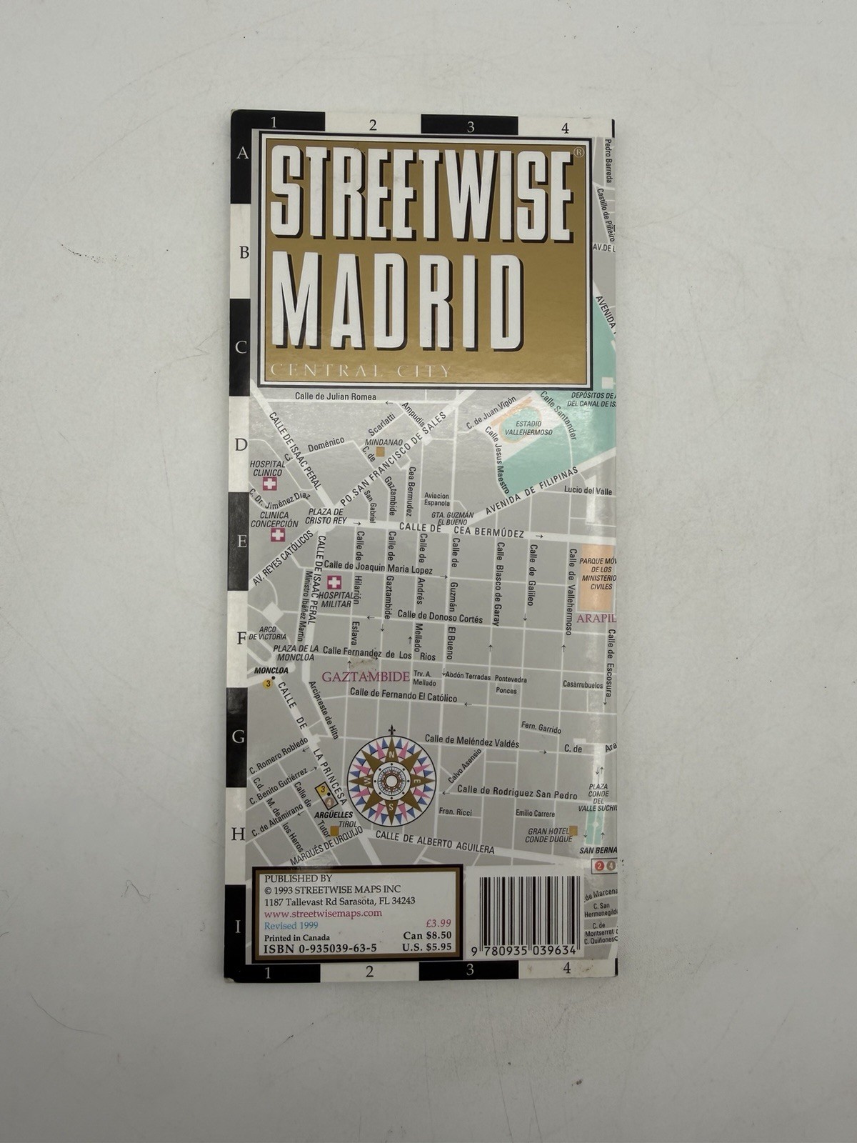 Streetwise Madrid Center City Laminated Sheet Map Folded 1999