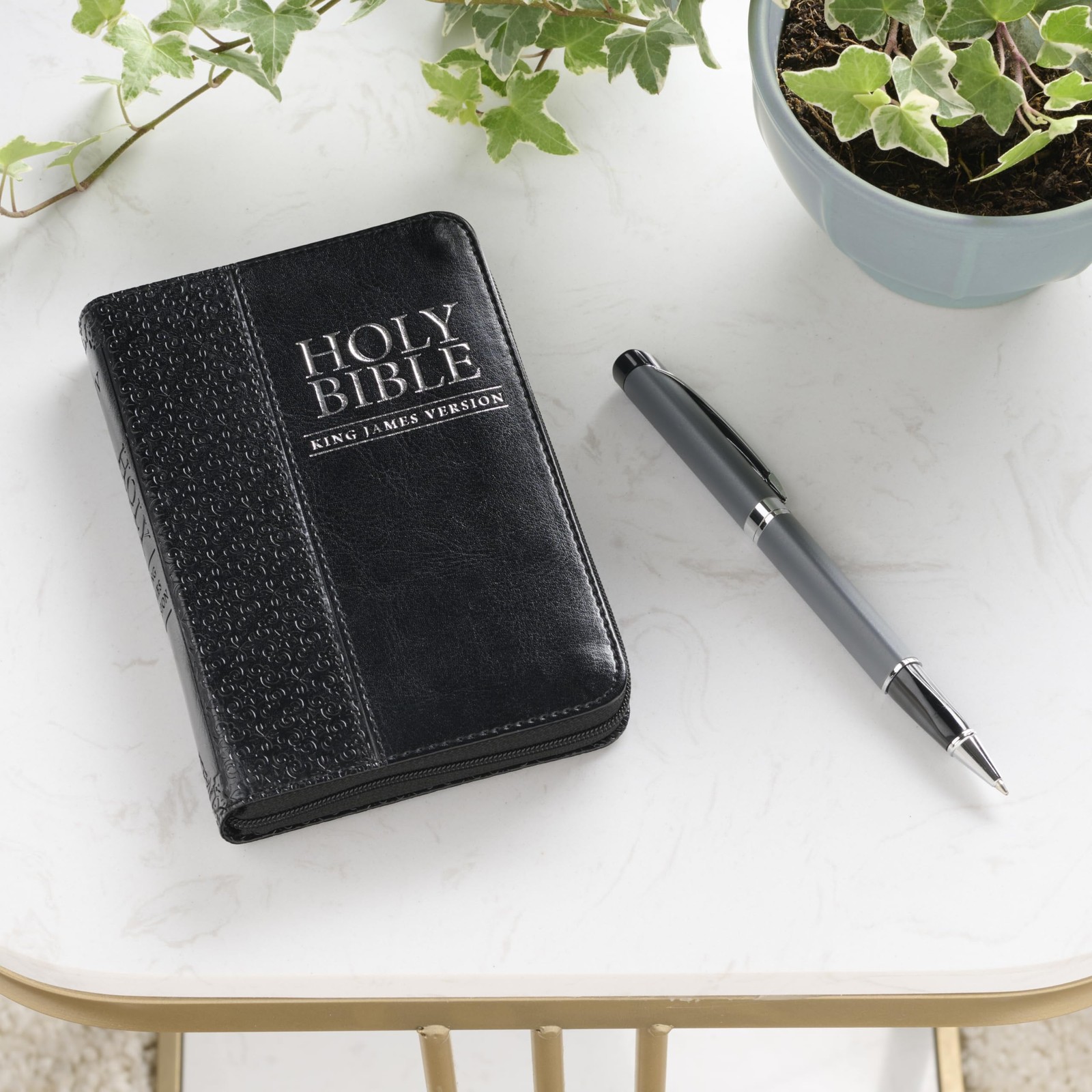KJV Holy Bible Mini Pocket Bible Zippered Black Faux Leather – Imitation Leather