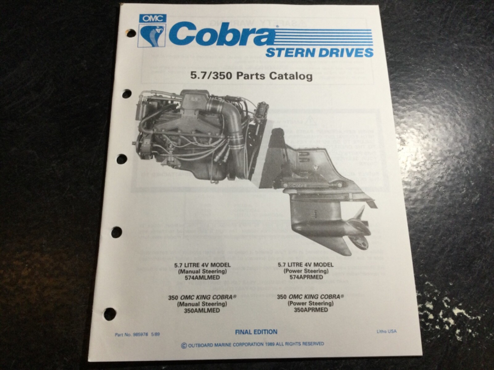 1989 OMC Cobra 5.7L & King Cobra 350 4V V8 Stern Drive Parts Catalog