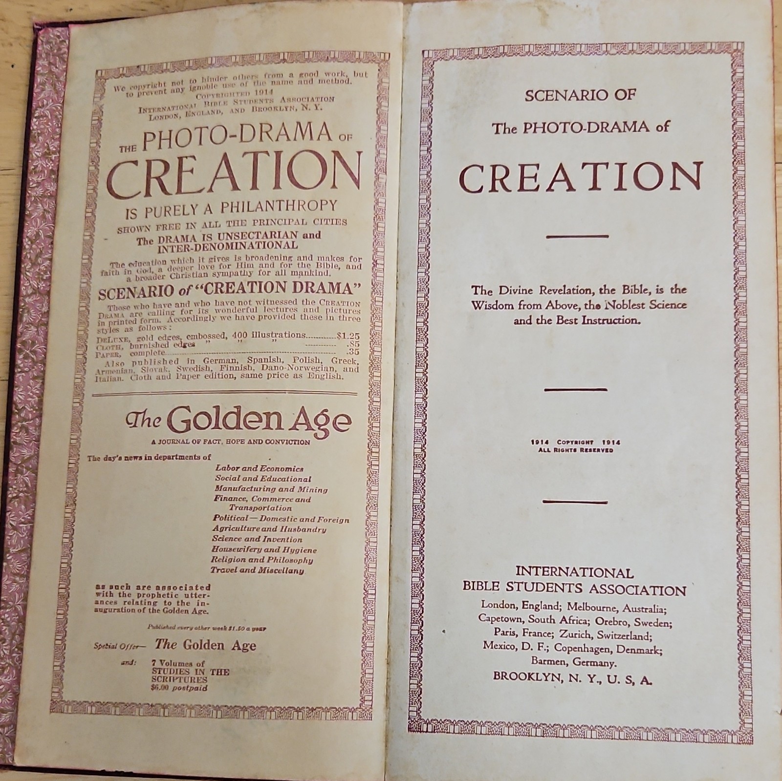 International Bible Students Assn Photo-Drama of Creation HC Illus 1914