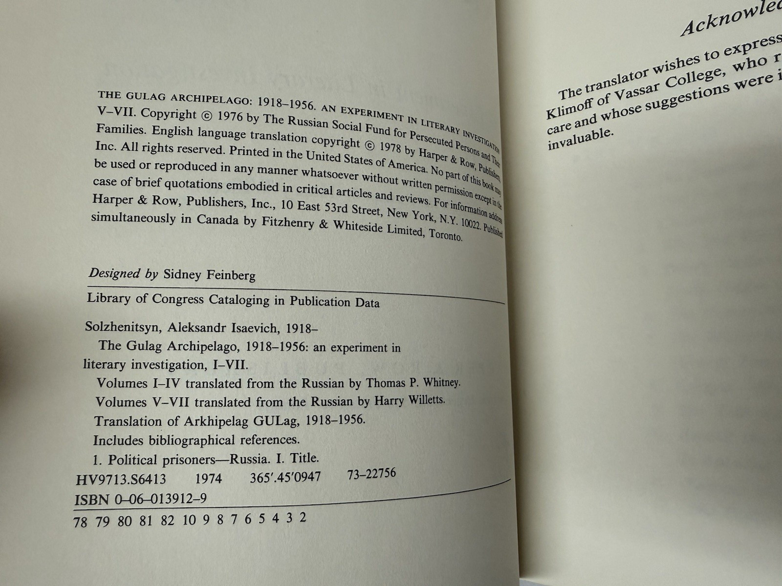 Gulag Archipelago Solzhenitsyn First Edition 1 & 2 Hardcover Dust Jacket Plus 3