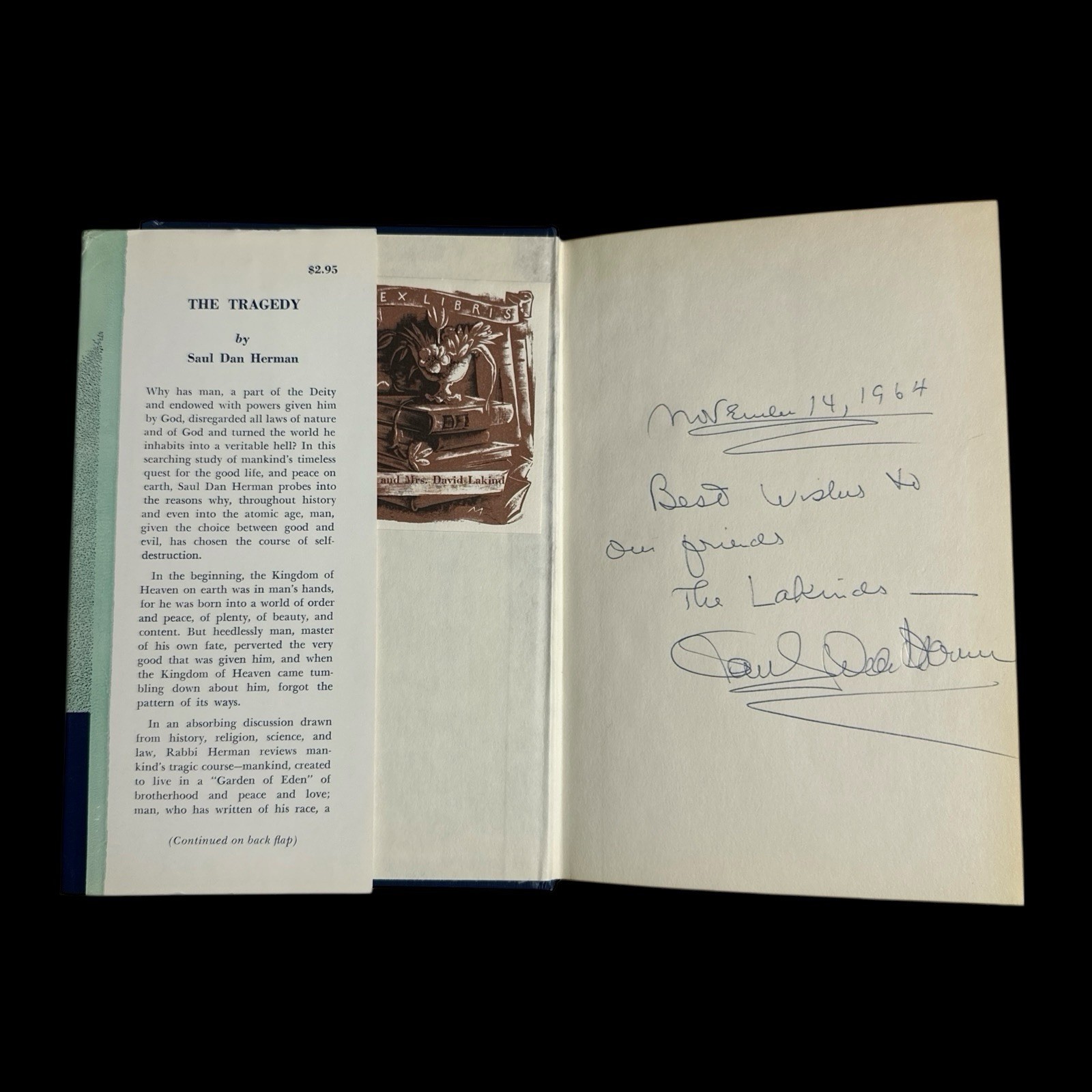 The Tragedy – Saul Dan Herman – Hardcover Dust Jacket – Signed 1st Edition