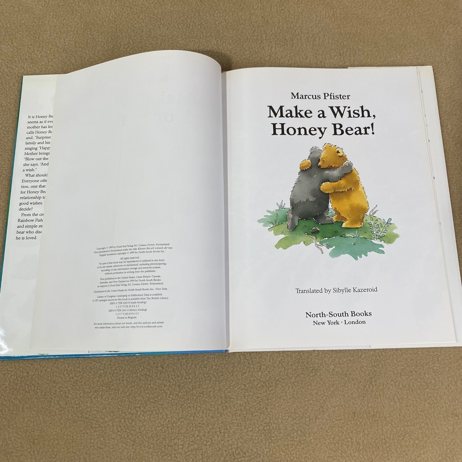 Marcus Pfister Make a Wish Honey Bear Book Kids Hardcover Birthday Gift EUC