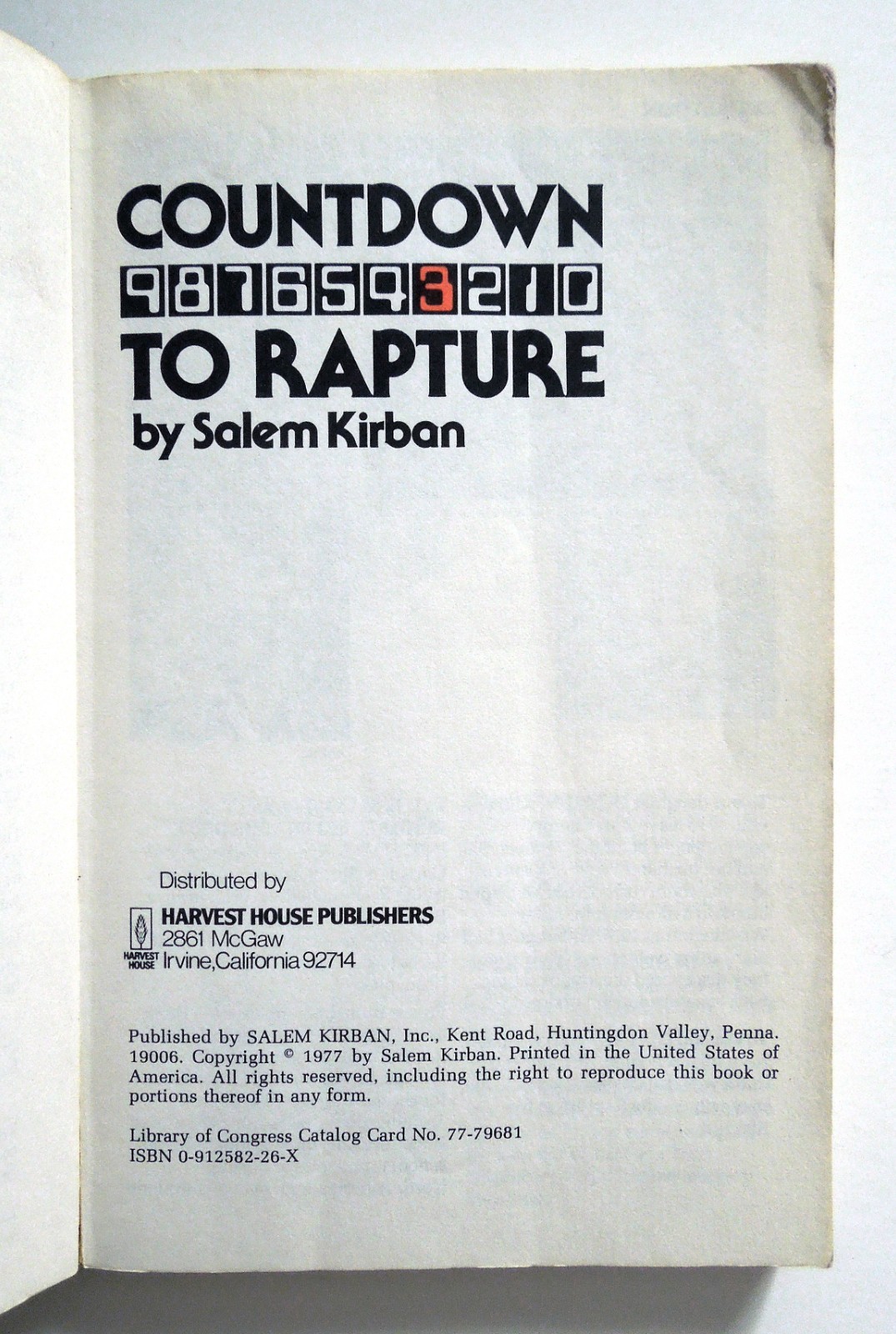 Countdown to Rapture – Salem Kirban, 1977 sc, Harvest House