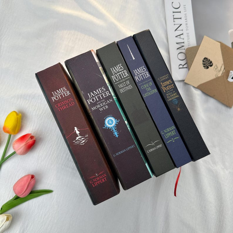 James Potter fantasy book series, hardcover, adventure and romance with bookmark
