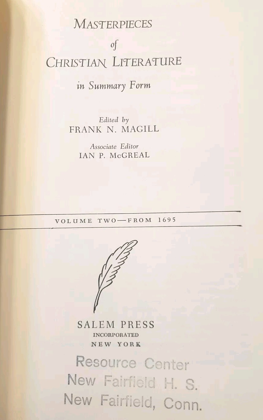 MASTERPIECES OF CHRISTIAN LITERATURE Summary Form 1960s Frank Magill 2 Vol Set