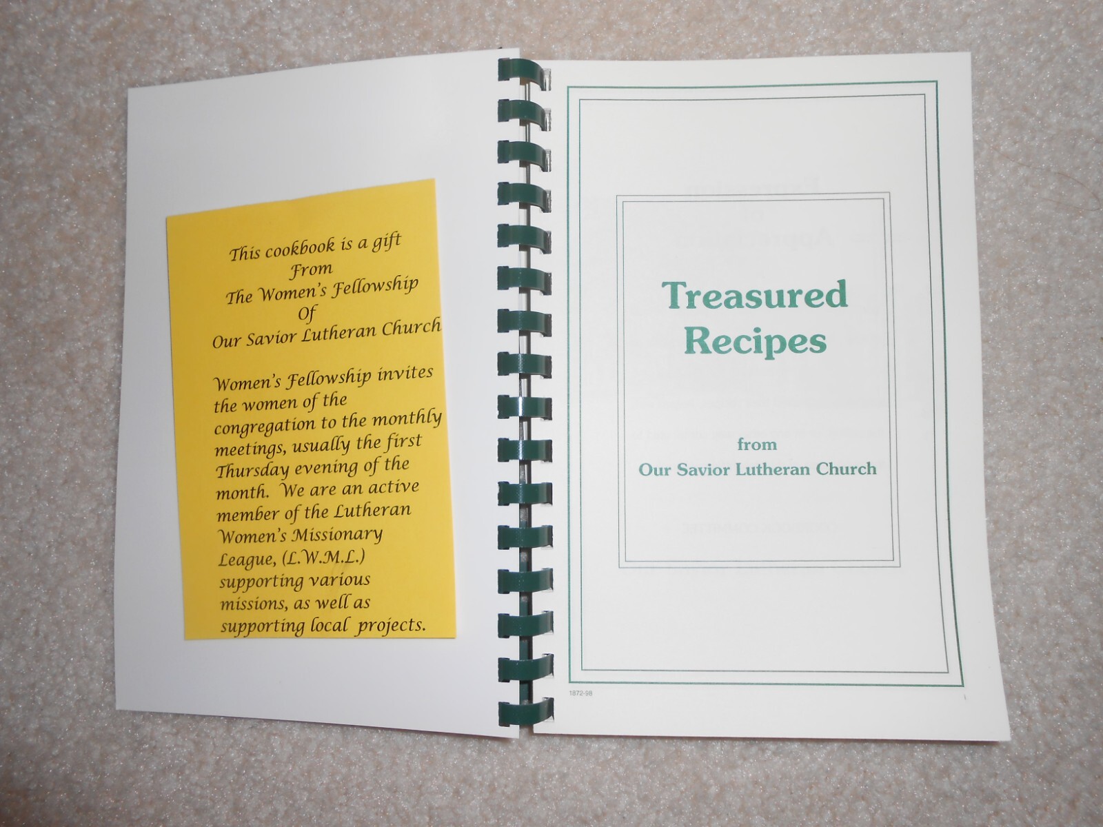 Vintage 1998 Our Savior Lutheran Church Cookbook