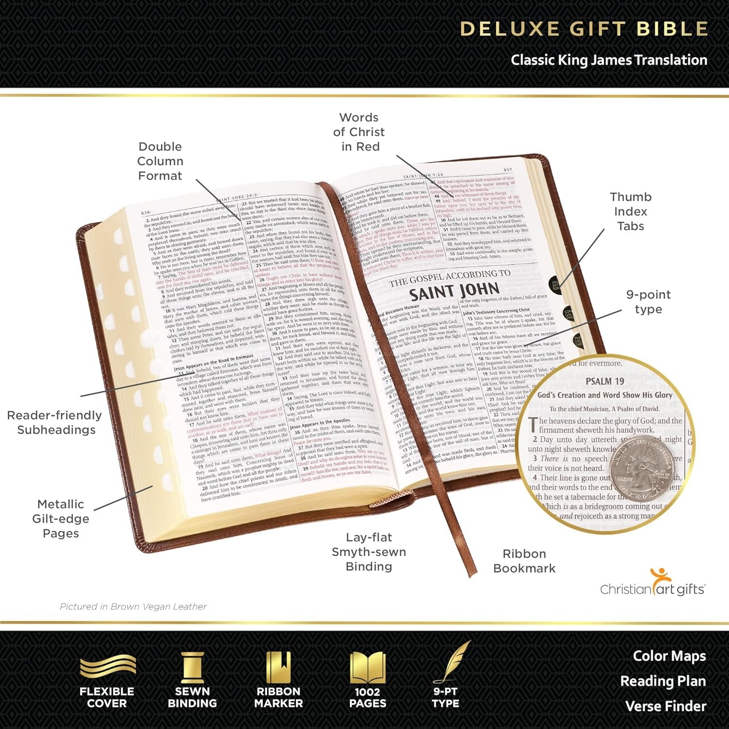 The Holy Bible King James Version Thumb Indexed Burgundy Faux Leather Gift Bible