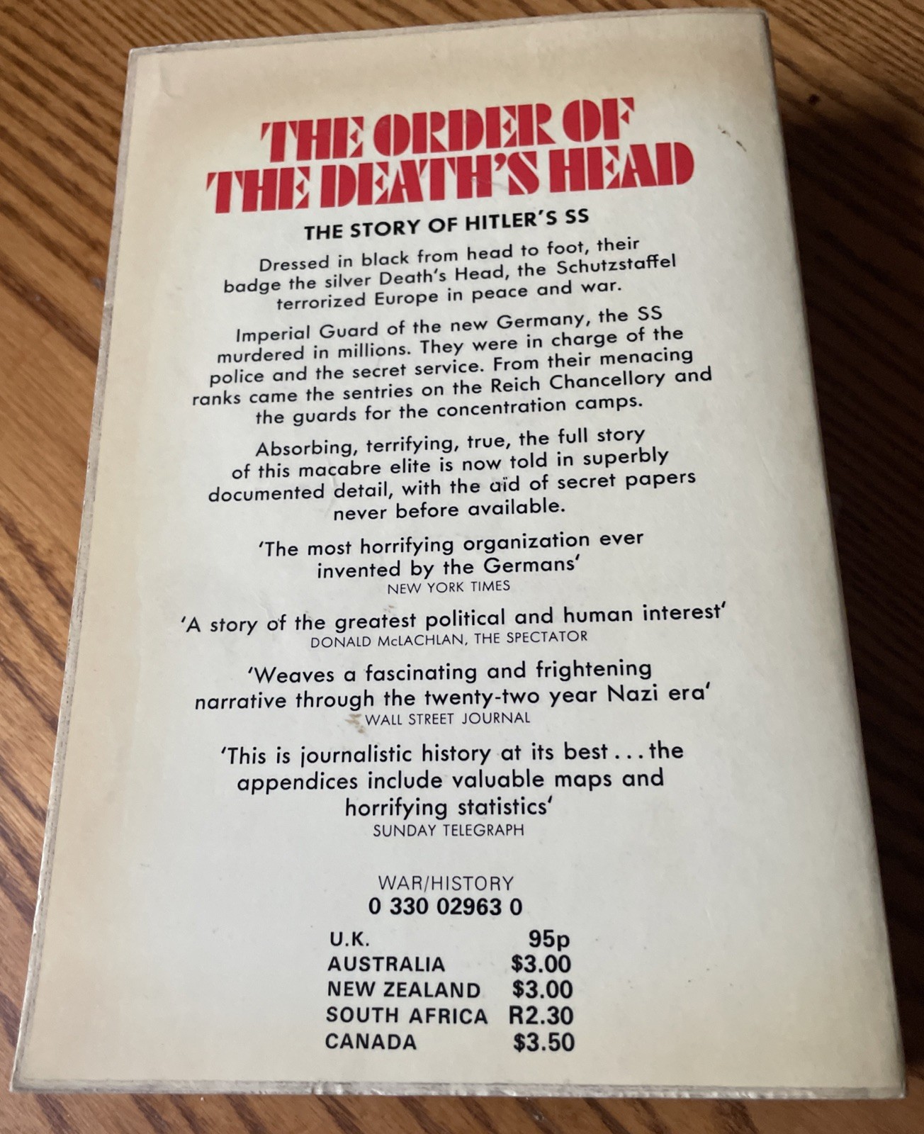 Order of the Death’s Head Heinz Hohne Pan PB 1969 w SS Organizational Chart WW 2