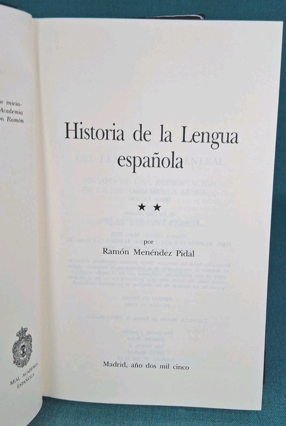 Historia de La Lenqua Espanola by Ramon Menedez Pidal Volums I & II w/ Case