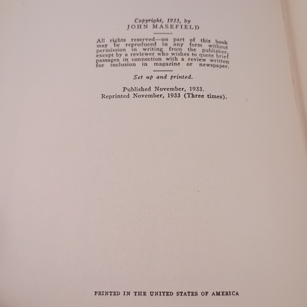The Bird of Dawning by John Masefield 1933 Hardcover The MacMillan Company